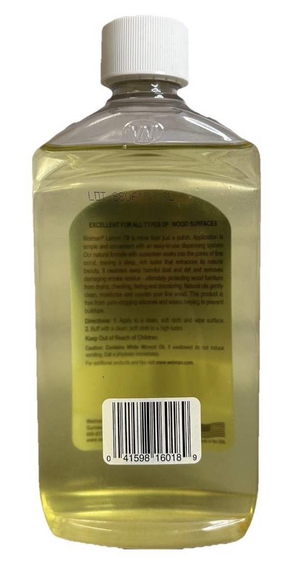 Weiman Lemon Oil Furniture Wood Polish with UVX-15 Sunscreen 16 Oz Open Bottle