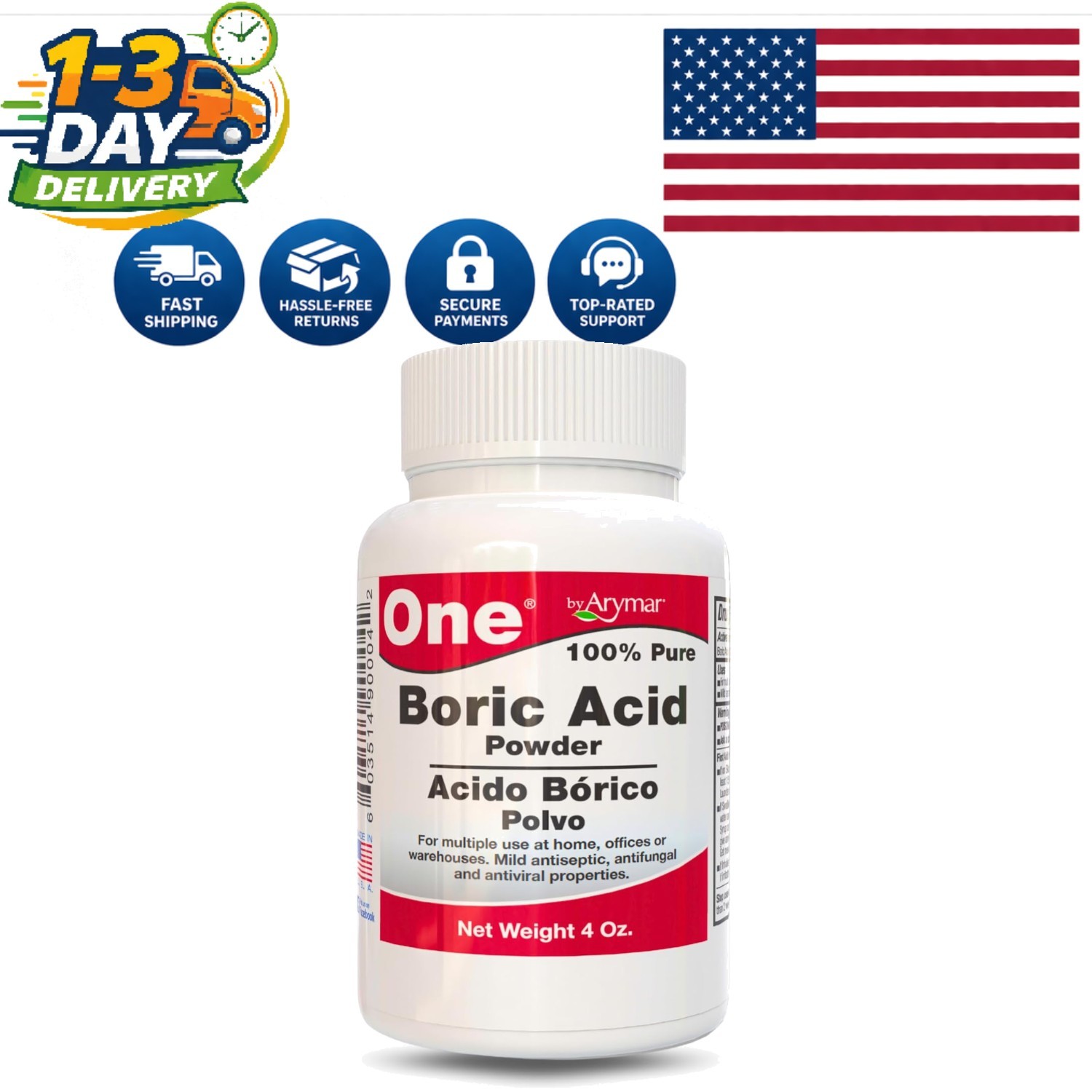 Versatile 4oz Boric Powder – Household Cleaner and Odor Eliminator, Made in USA