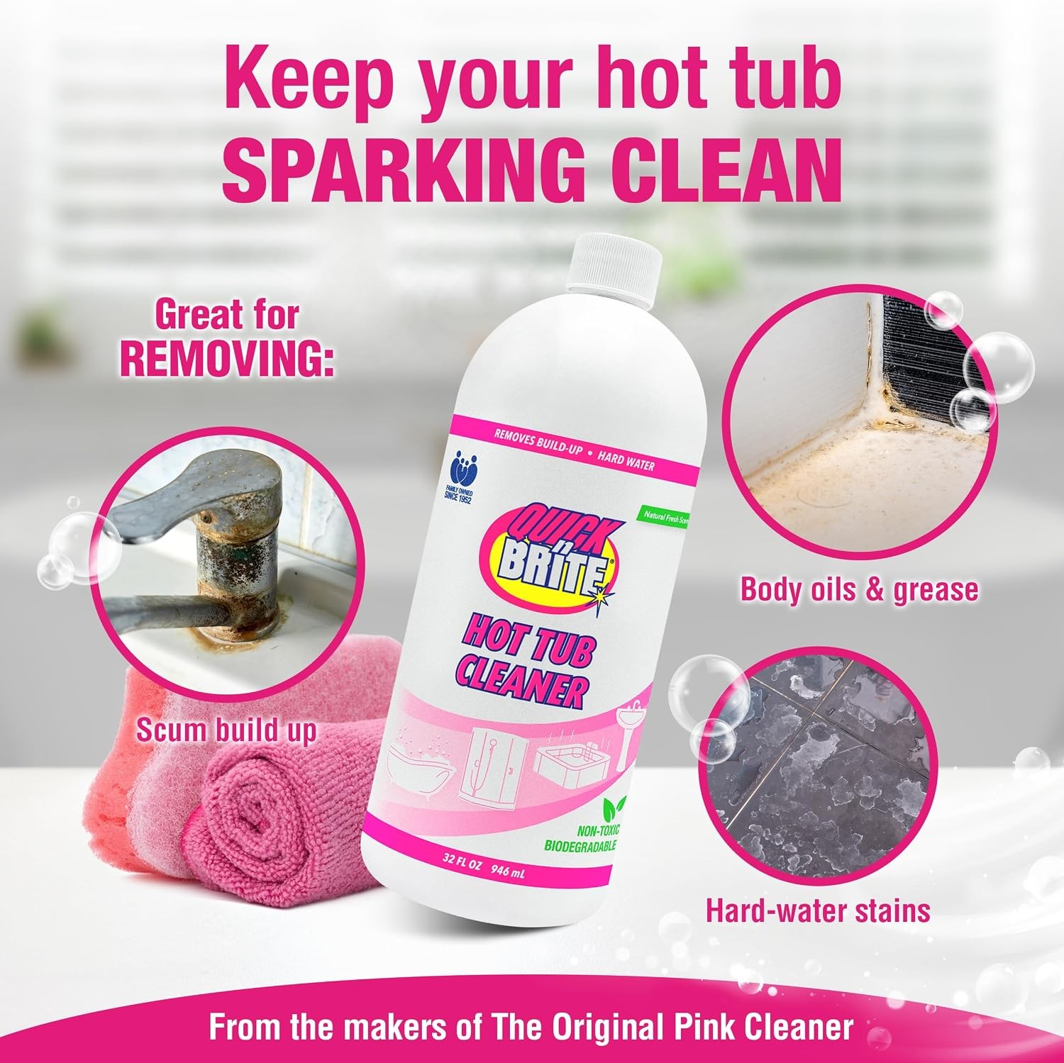 Quick N Brite Heavy Duty Hot Tub Cleaner Kit – Non-abrasive Cleaning Gel with