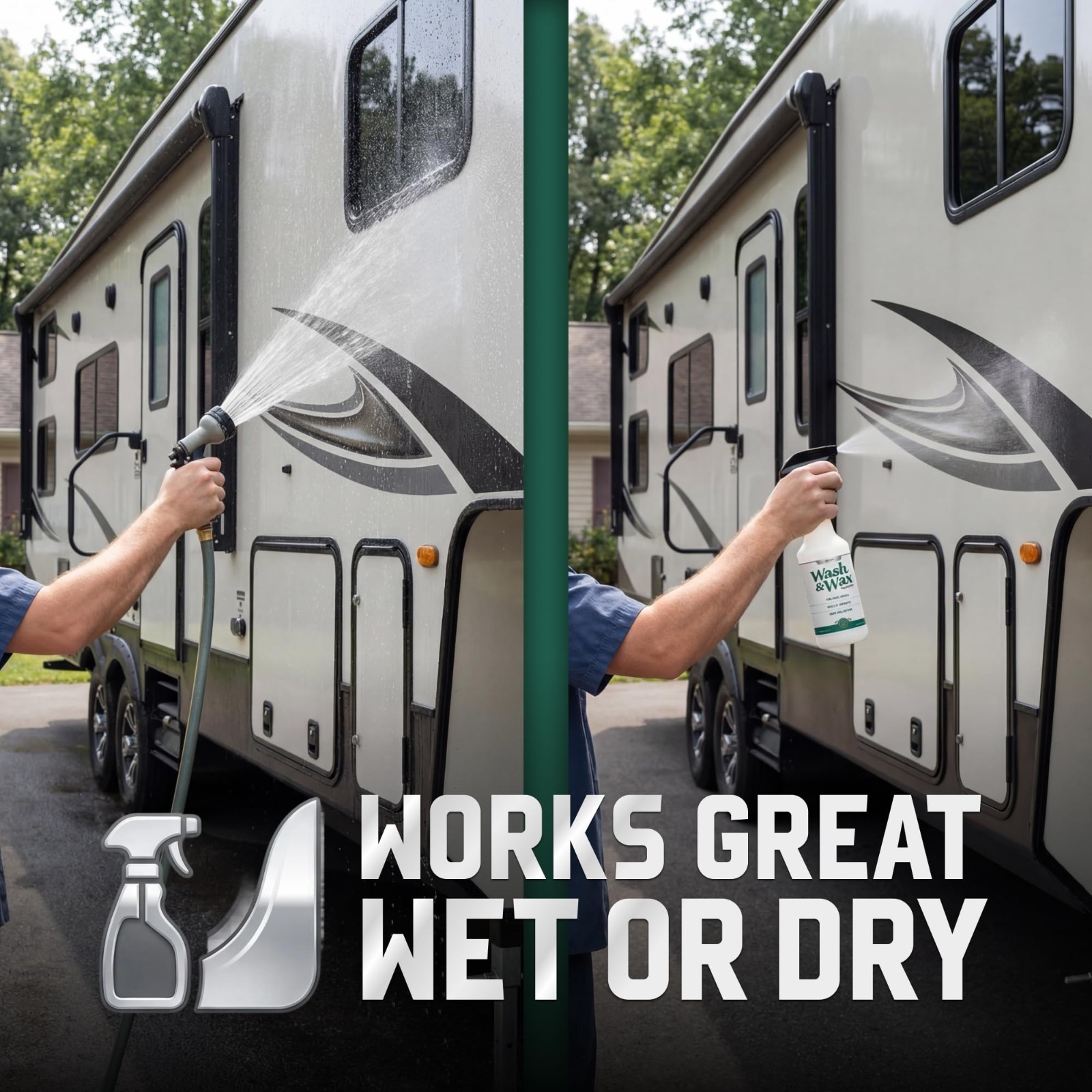 2-in-1 RV Wash & Wax Cleaner, Waterless or Traditional Soap, Removes Dirt & Bugs