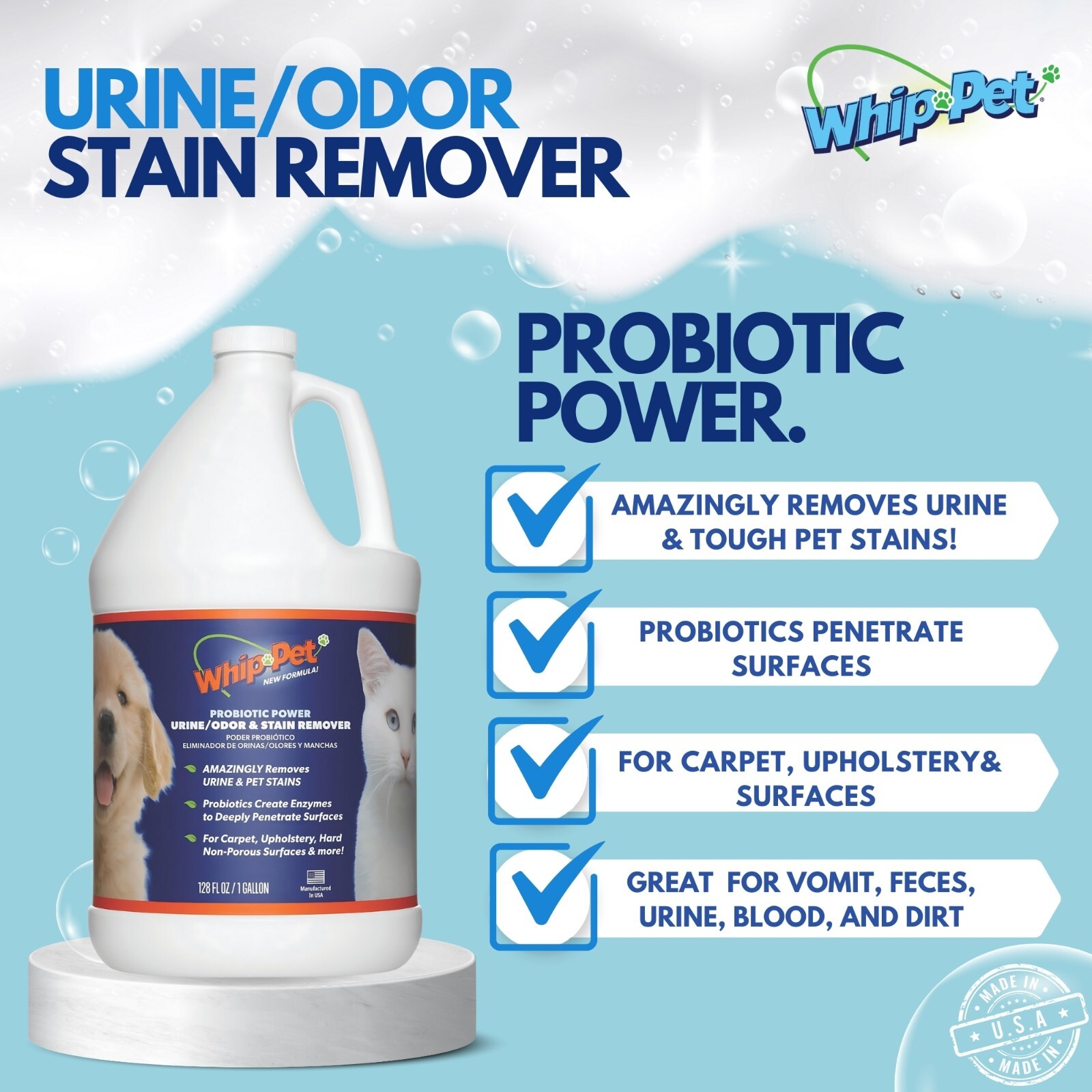 Whip-Pet® Pet Stain & Odor Remover Gallon Size NEW IMPROVED FORMULA