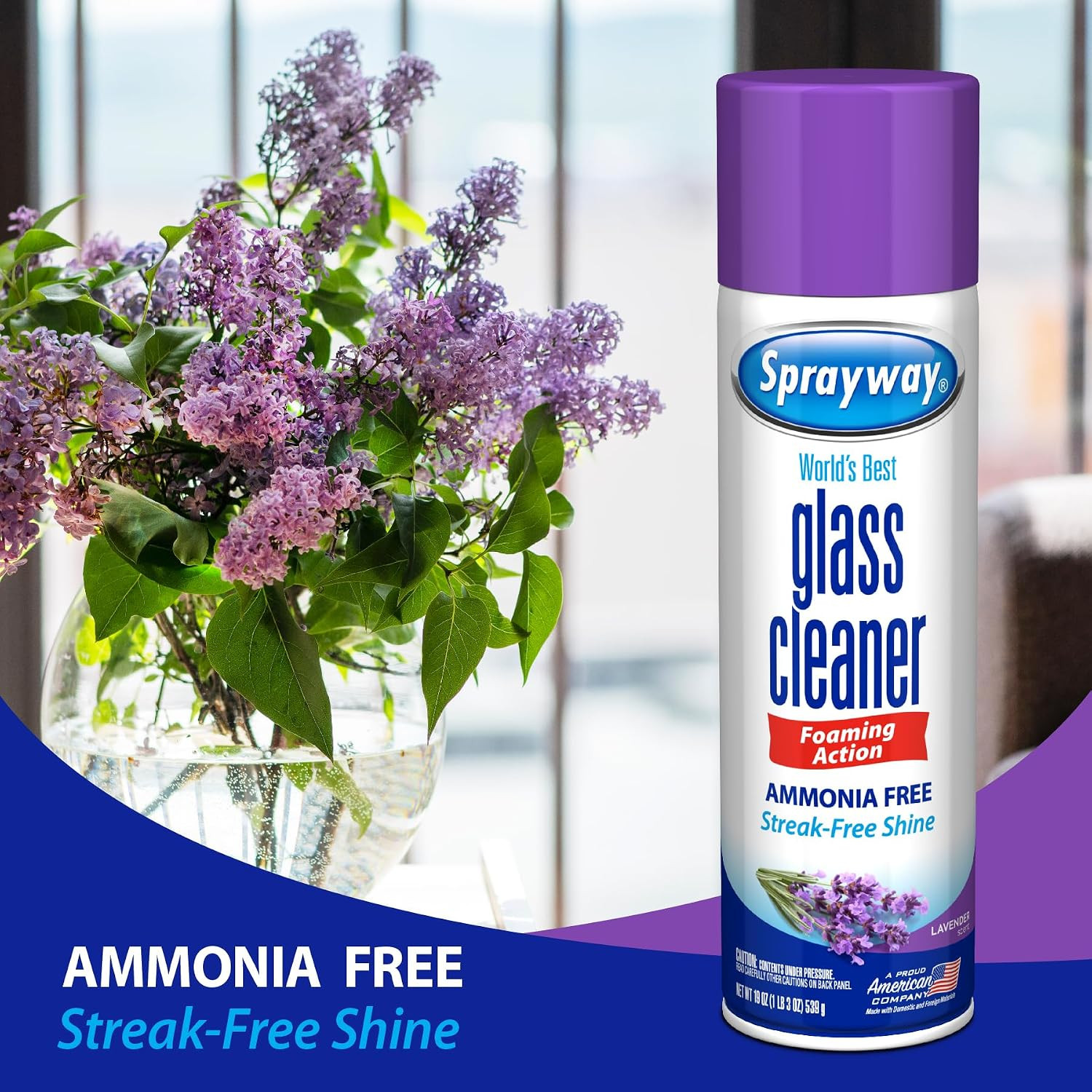 Sprayway Glass Cleaner Lavender Scent Foaming Aerosol Spray, 19Oz, Pack of 6 | A