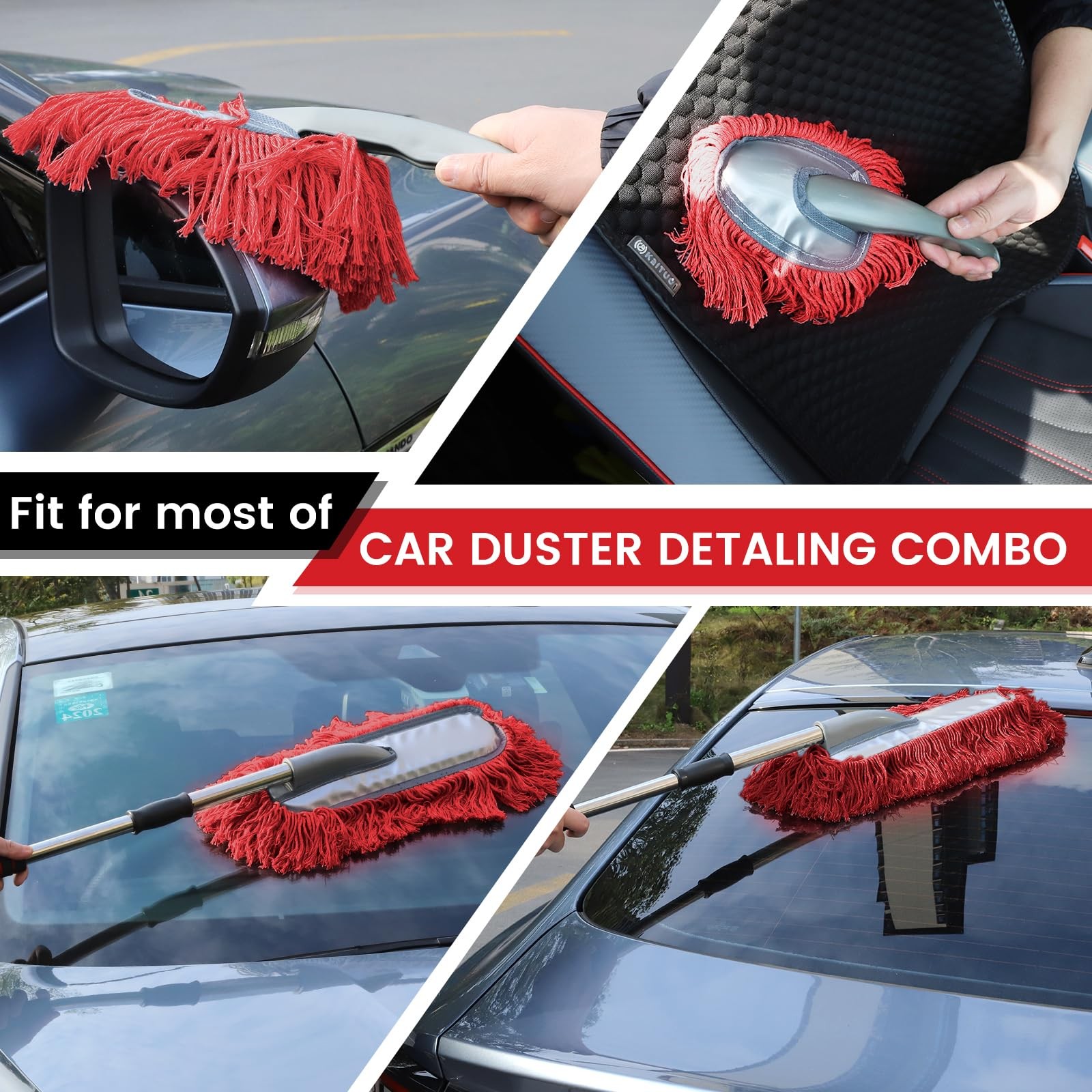 2 Pack Large Car Duster Exterior Scratch with Extendable Handle and Car Duste…