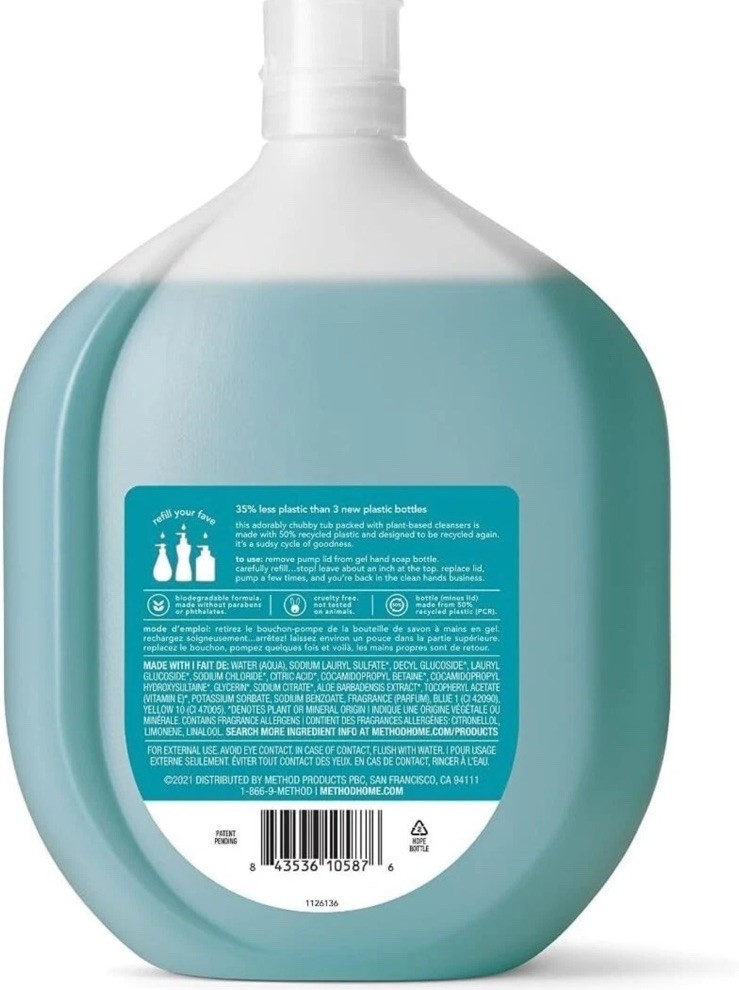 Method Gel Hand Wash Waterfall Scent 3x Refill Plant Based Cleansers 34 oz