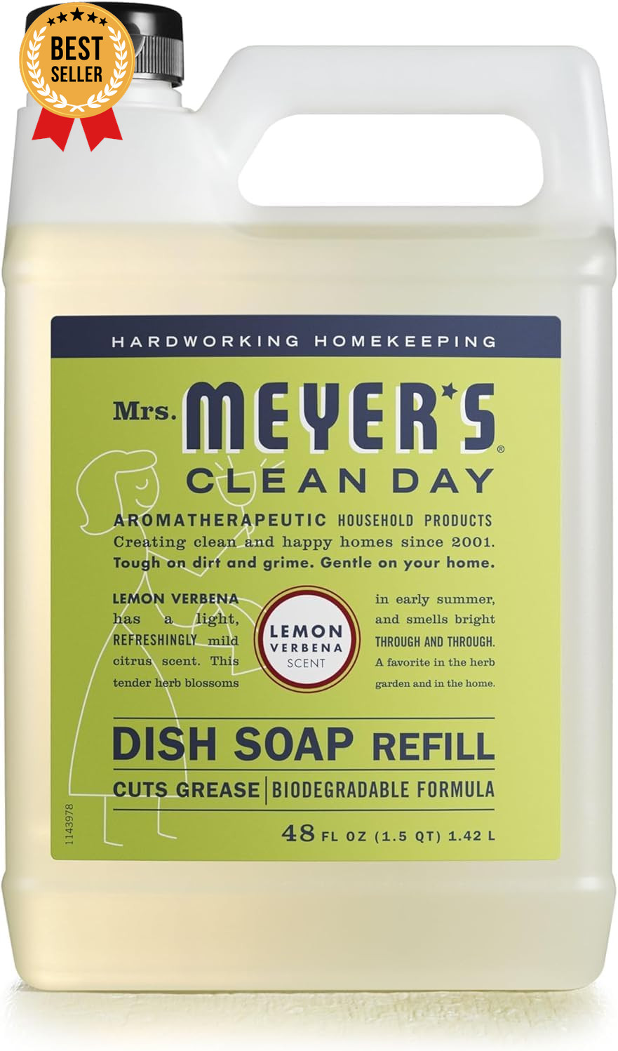 Clean Day Liquid Dish Soap Refill 48oz Biodegradable Lemon Verbena Scent