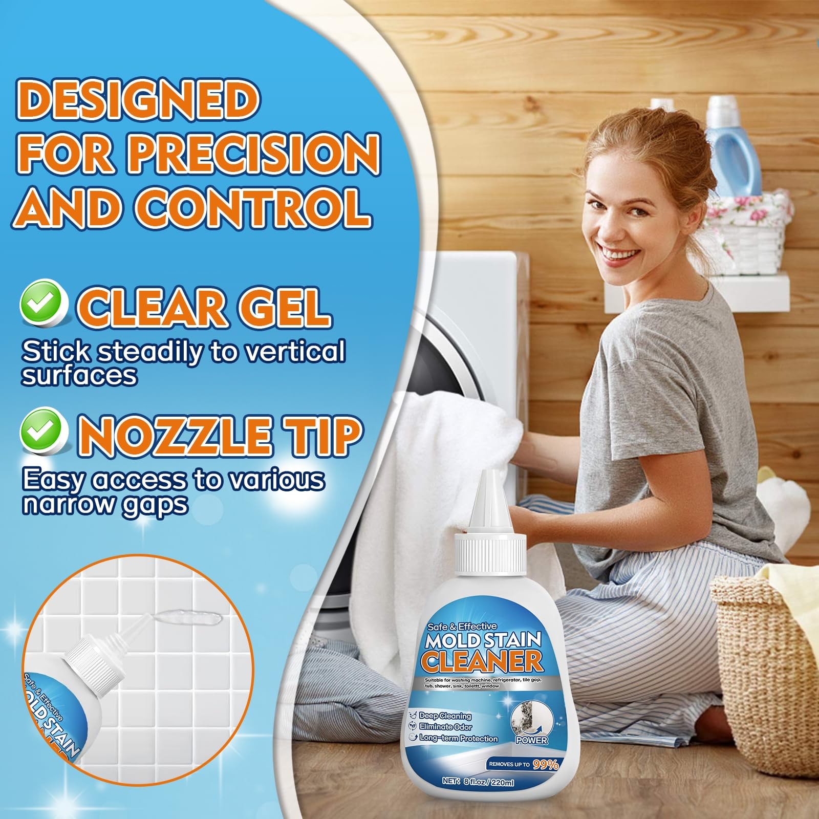 Mold Stain Cleaner Gel, 8 FL oz Heavy-Duty Household Cleaner for Washing Mach…