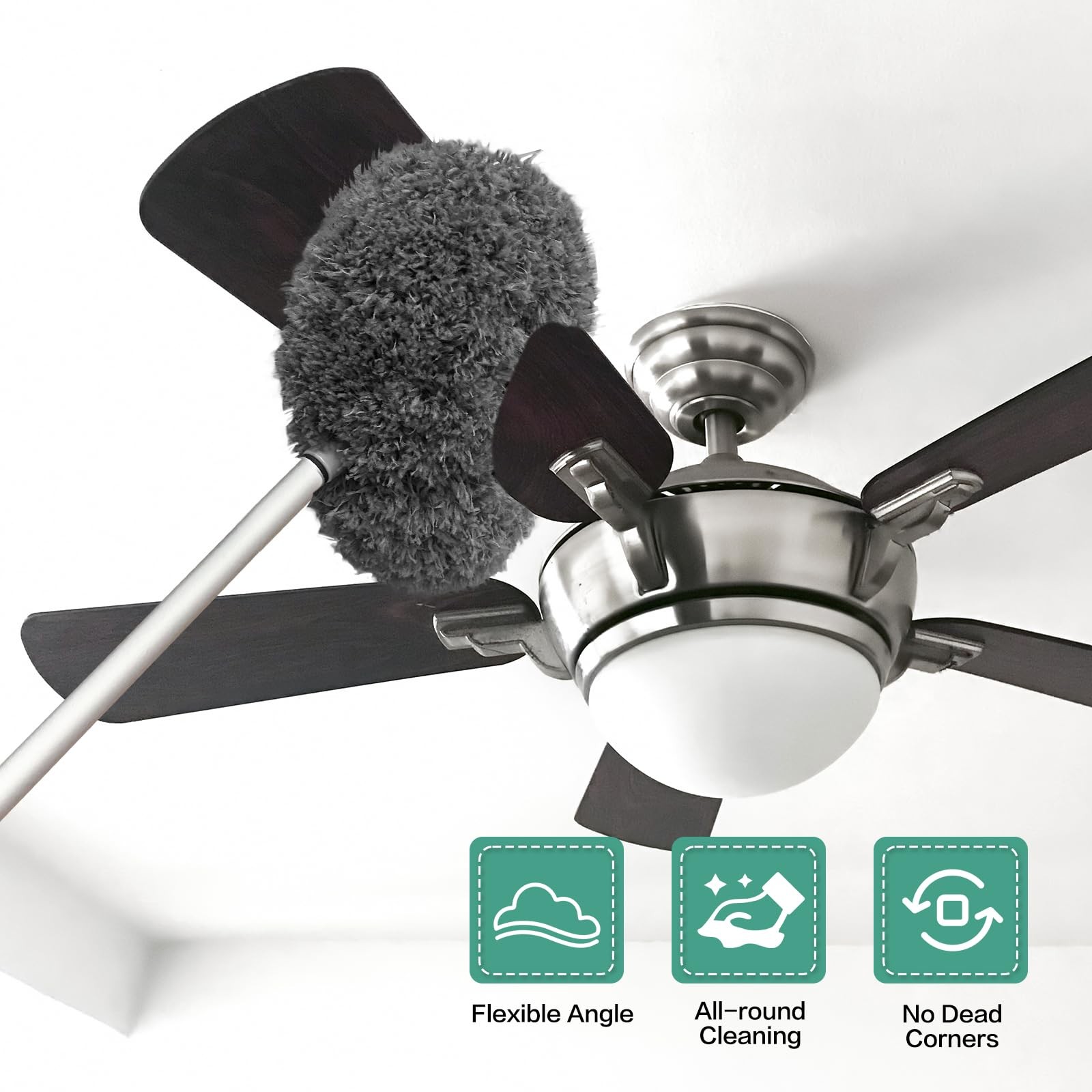 Plumero de microfibra reutilizable limpiador de ventiladores de techo (gris)