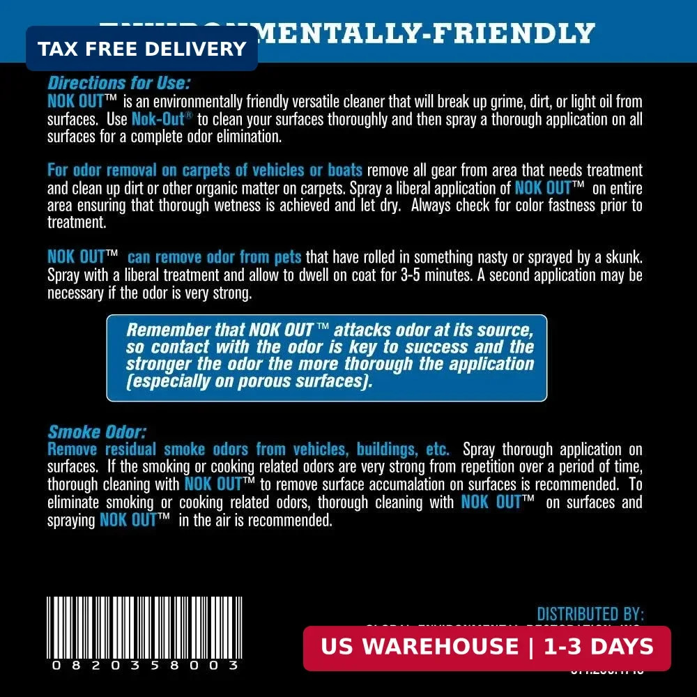 NOK OUT Odor Remover, Pet Deodorizer and Cleaning Spray, Made in the USA, 32 Flu