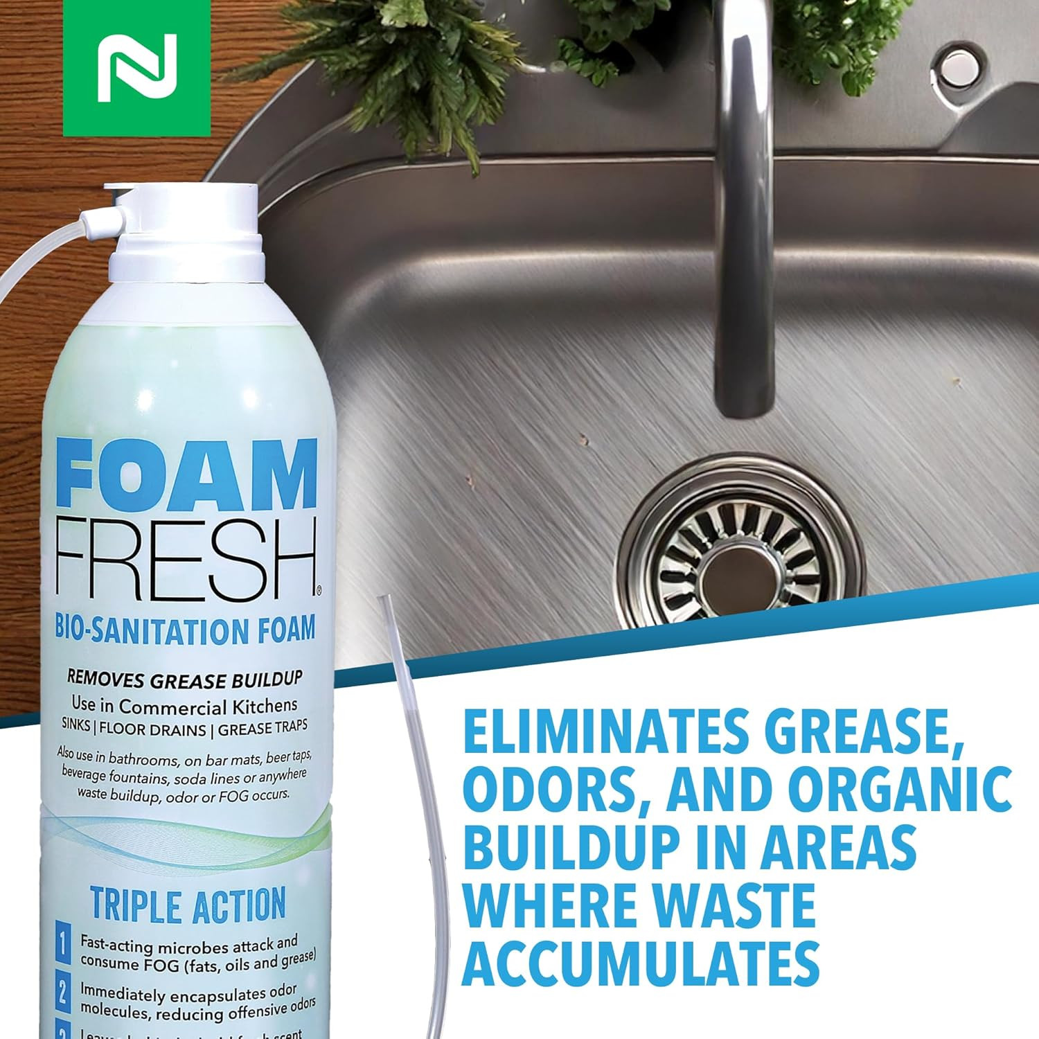 Foam-Fresh Bio Sanitation Foam, Removes Grease and Organic Buildup, Odor Control