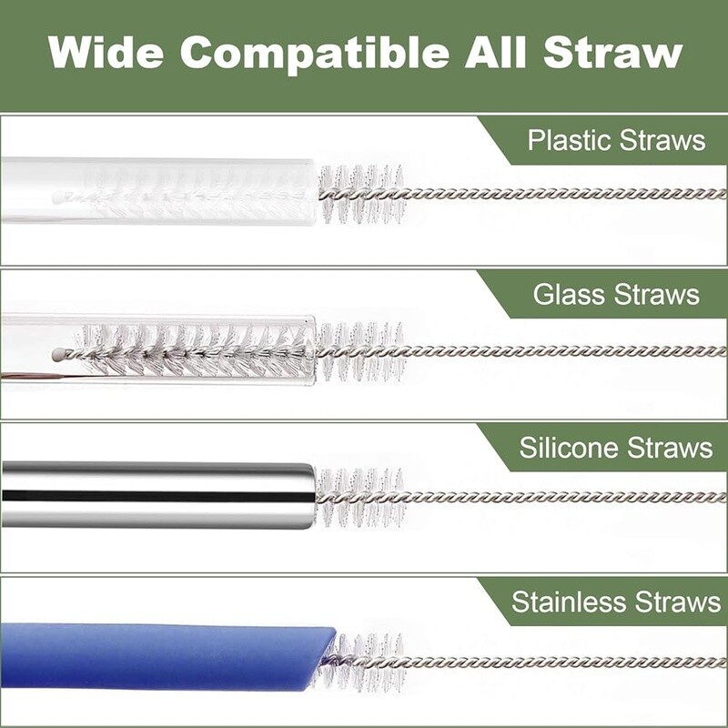 Straw Cleaner Brush 10Pack Long Reusable Brushes Glass Plastic Stainless Straws