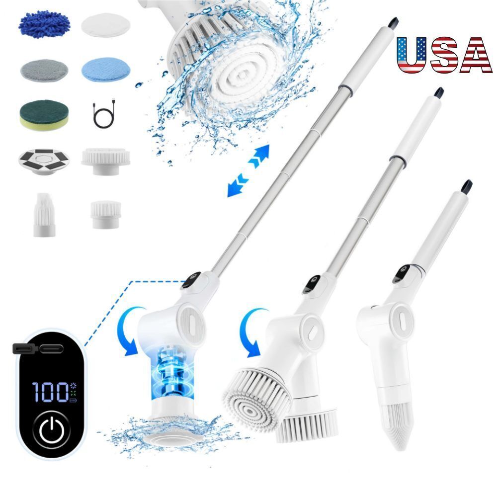 Electric Spin Scrubber for Cleaning with 1500mAh Batteries 8 Brushes/Brush head