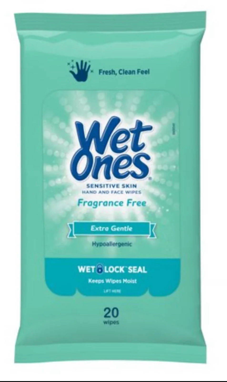 Wet Ones Hand & Face Wipes,Sensitive Skin and Fragrance Free 1 Pack of 20 Wipes
