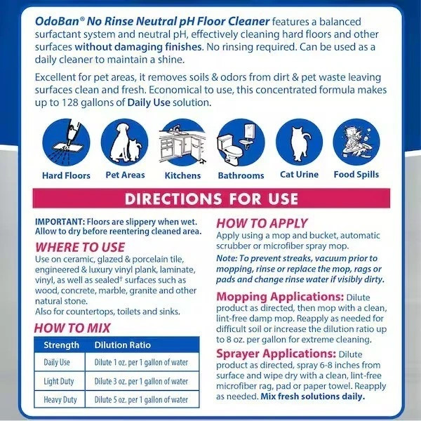 OdoBan No Rinse Neutral pH Floor Cleaner Concentrate 1 Gallon