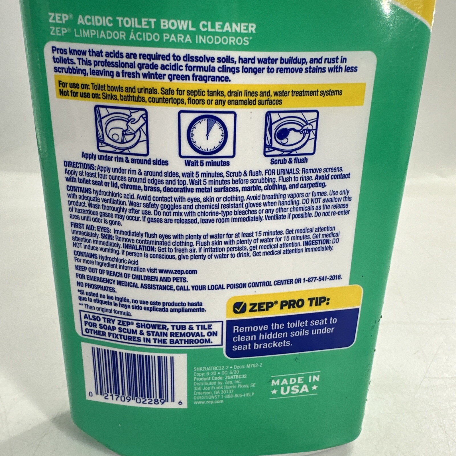 Zep Acidic Toilet Bowl Cleaner – 32 fl oz Mint Toilet Bowl Cleaner – NEW