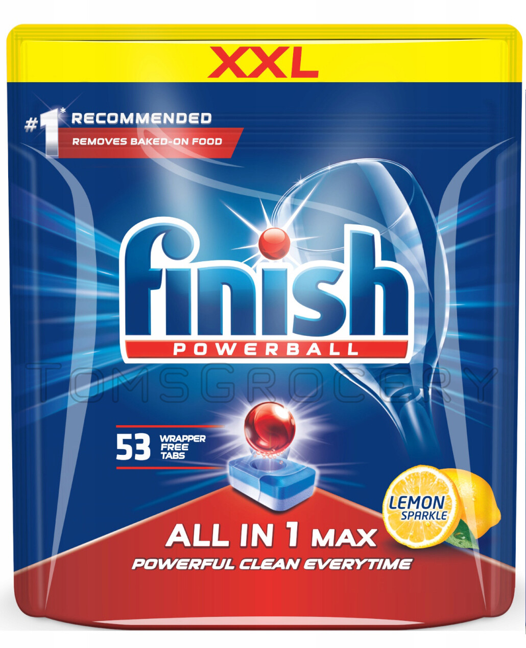 53 x Finish Powerball All in 1 Max Lemon Dishwasher Detergent Tabs Pack