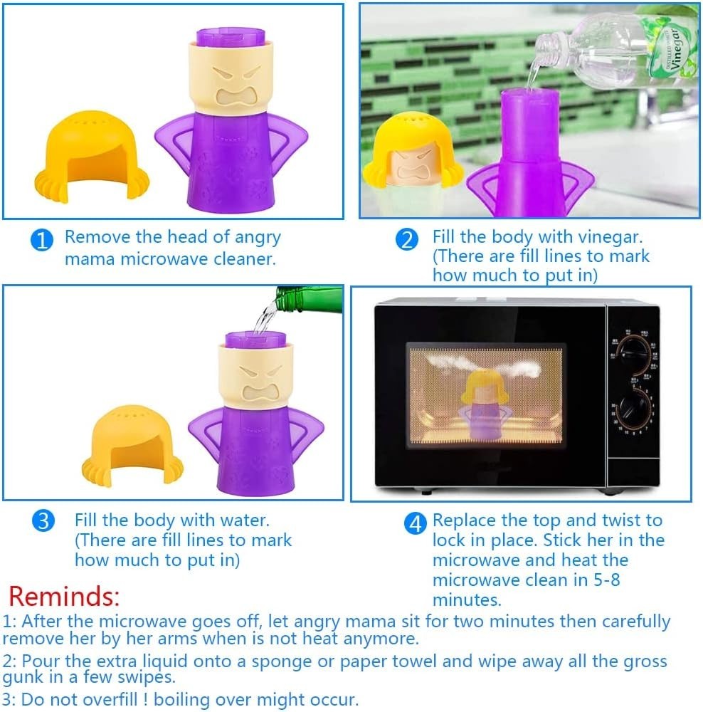 Angry Mama Microwave Cleaner, 2 PCS Steam Cleaner for Quick Cleaning in Purple