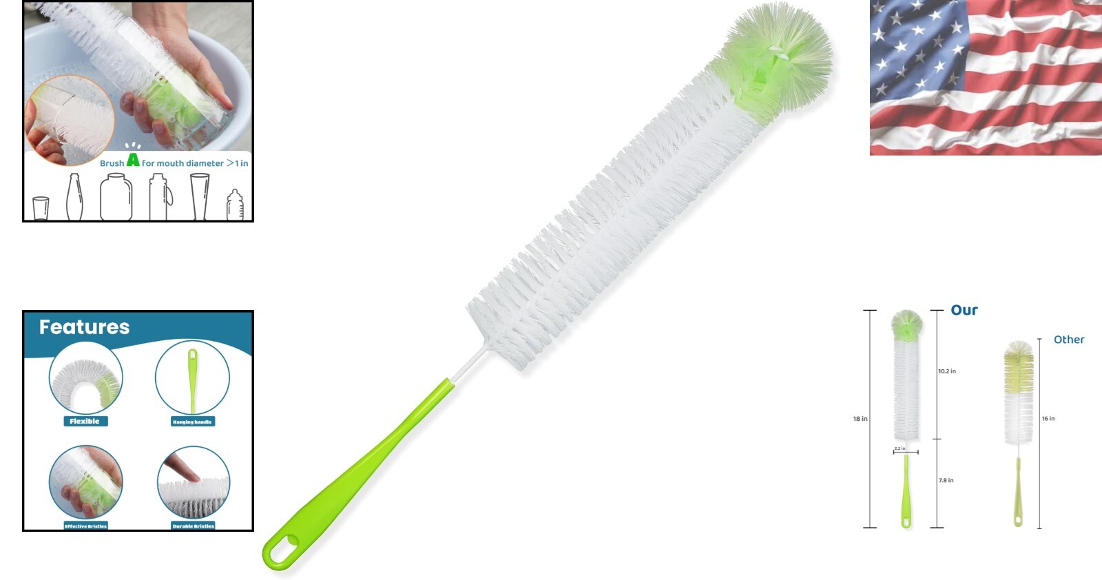 Powerful 18-Inch Bottle Cleaner – Extra-Wide 2.5” Brush for All Bottle Types
