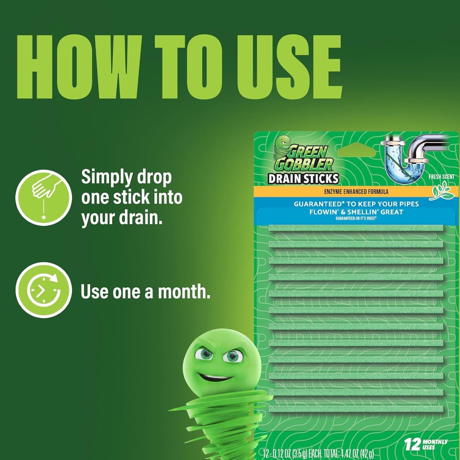 12-Pack Enzyme Drain Cleaner and Deodorizer Sticks – Safe for Septic & Pipes