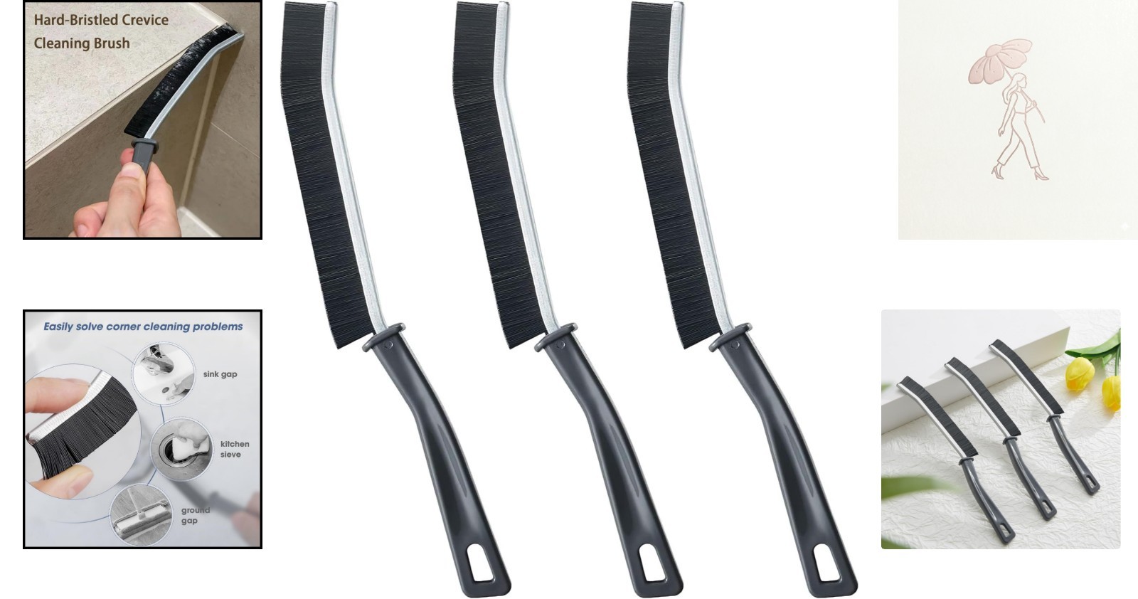Durable 3-Piece Crevice Cleaning Brush Set with Hanging Hole for Easy Storage