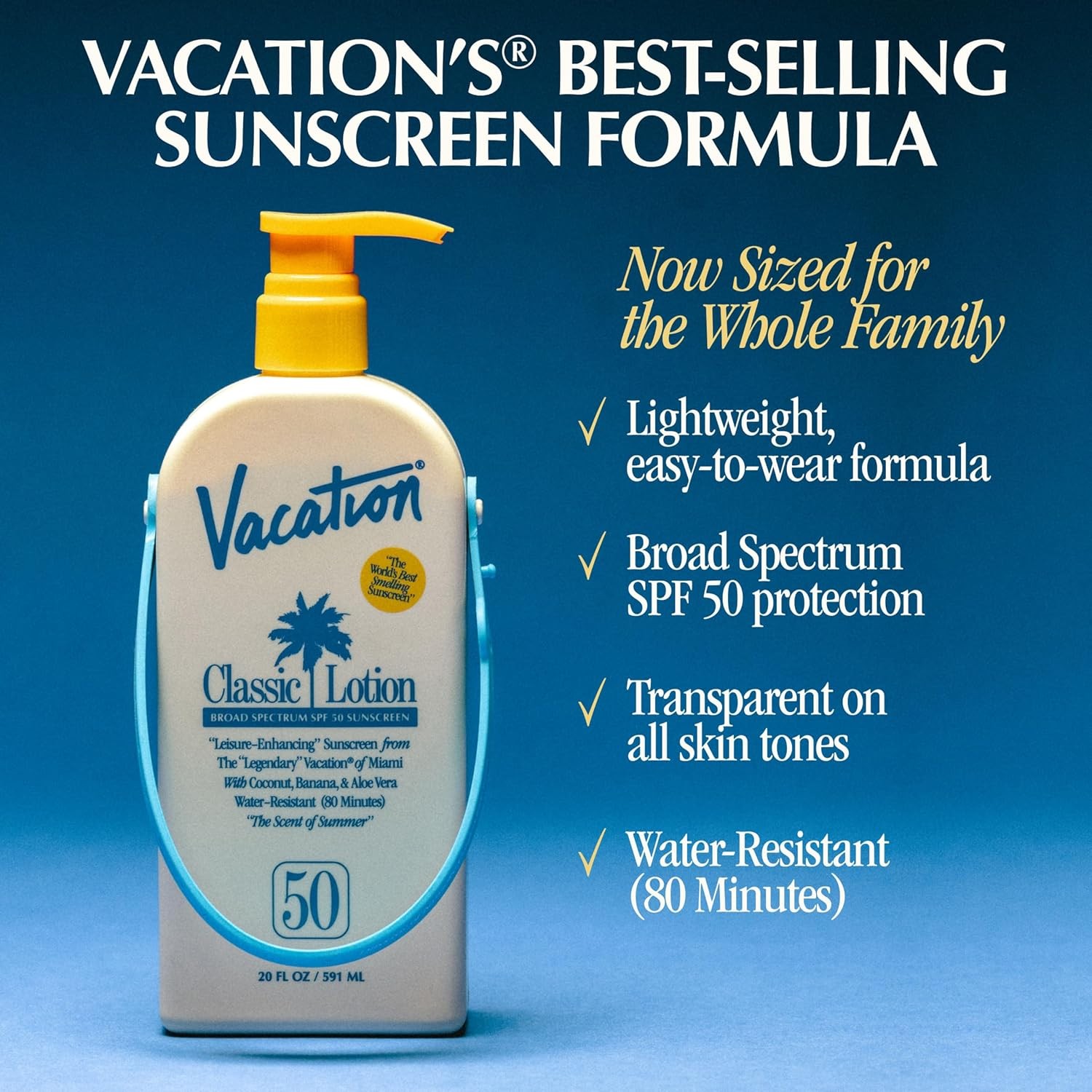 Vacation Classic SPF 50 Sunscreen Lotion, 20 Fluid Ounces – Invisible, No Whit