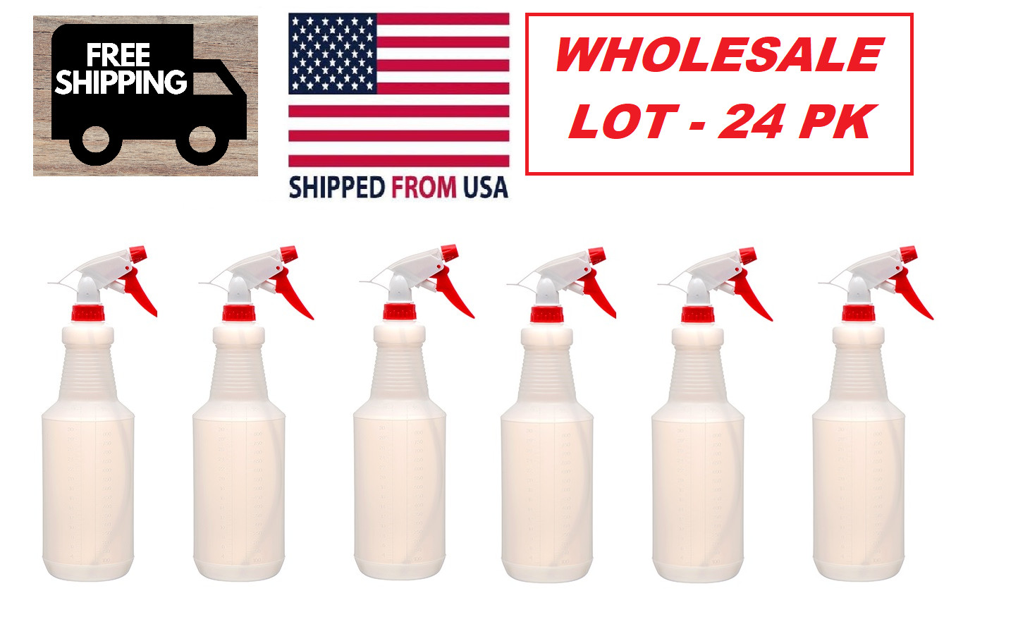24 Pack Plastic Trigger Spray Bottle 32 oz Heavy Duty WHOLESALE BULK LOT