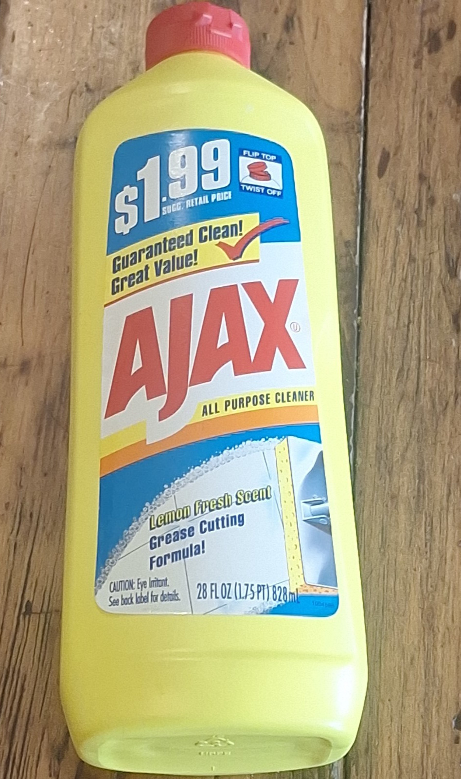 3 Vtg Ajax All Purpose Cleaner Lemon Scent 28oz New Sealed Made in USA, Dual Cap