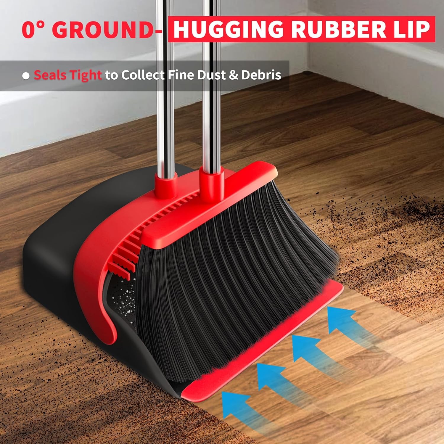 Upgraded Broom and Dustpan Set, Long Handle Standing bo with