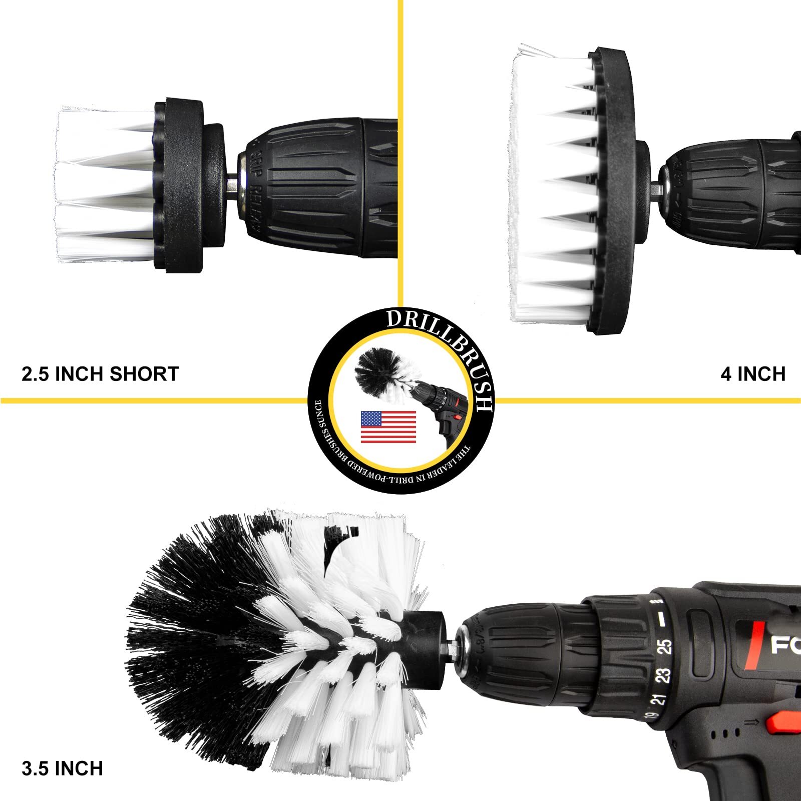 Drill Brush Attachment Kit 3piece Cleaning Set For Bathtubs Showers Tiles Carpet