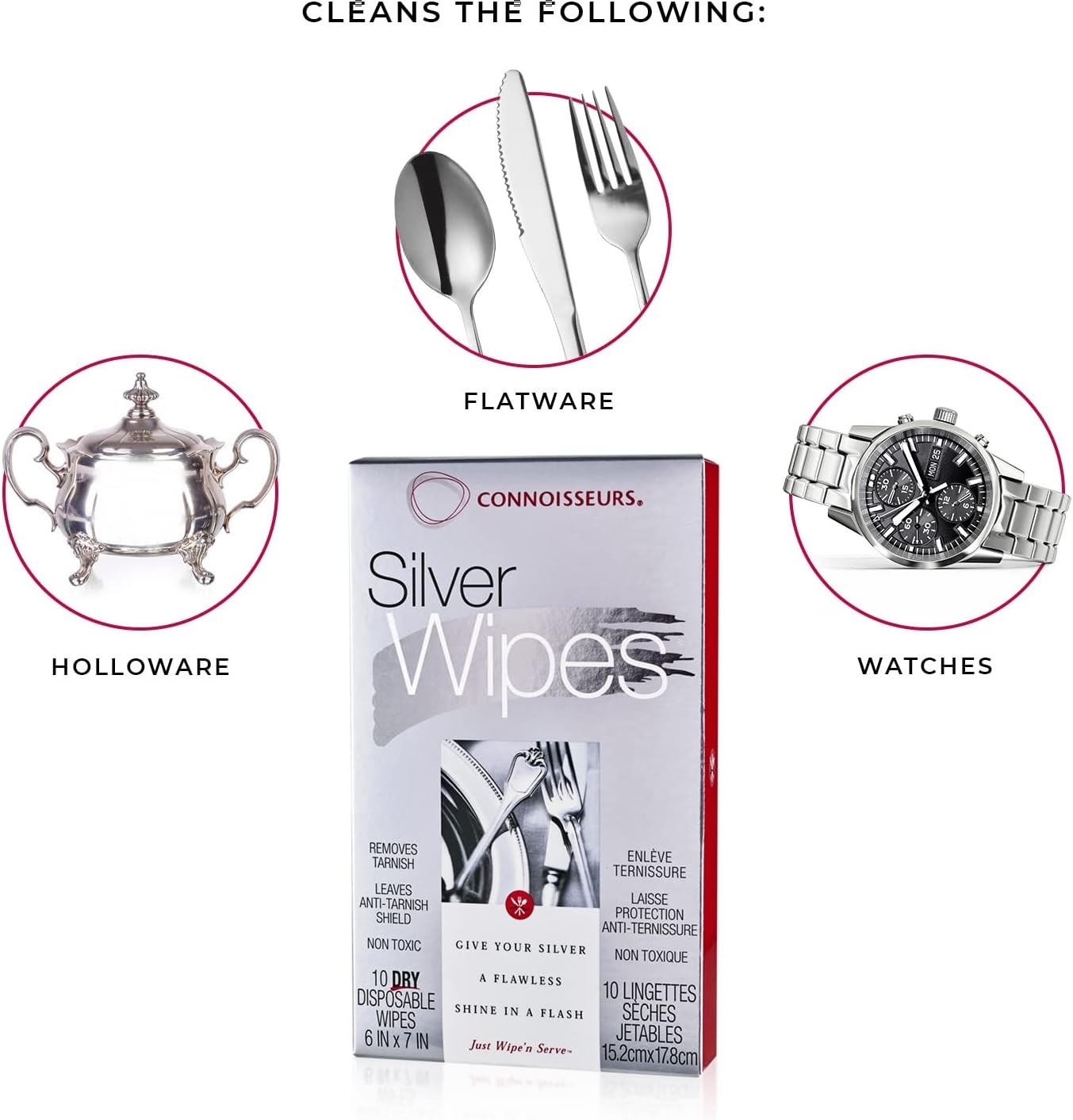 Connoisseurs Silver Cleaner Wipes – 10 Pack for Jewelry & Tableware – Easy Ta…