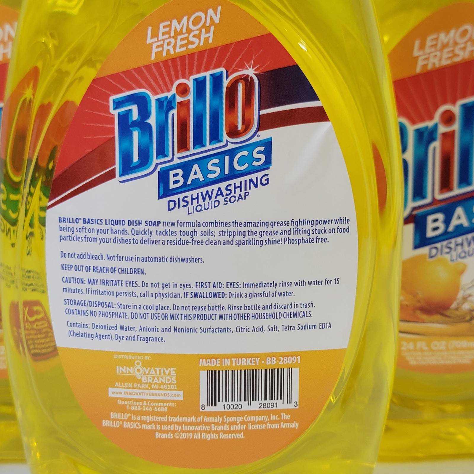 Lot Of 3 Brillo Basics Dish Soap Lemon Fresh Liquid Dishwashing Detergent 24 oz