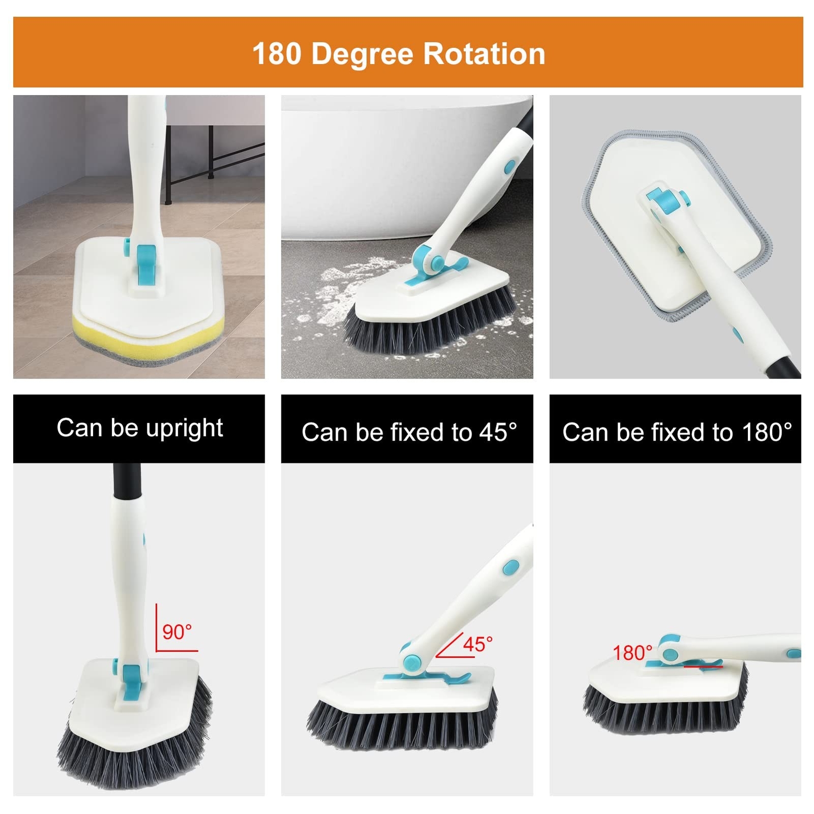 Shower Cleaning Brush with Long Handle, 3 in 1 Tub and Tile Scrubber Brush wi…