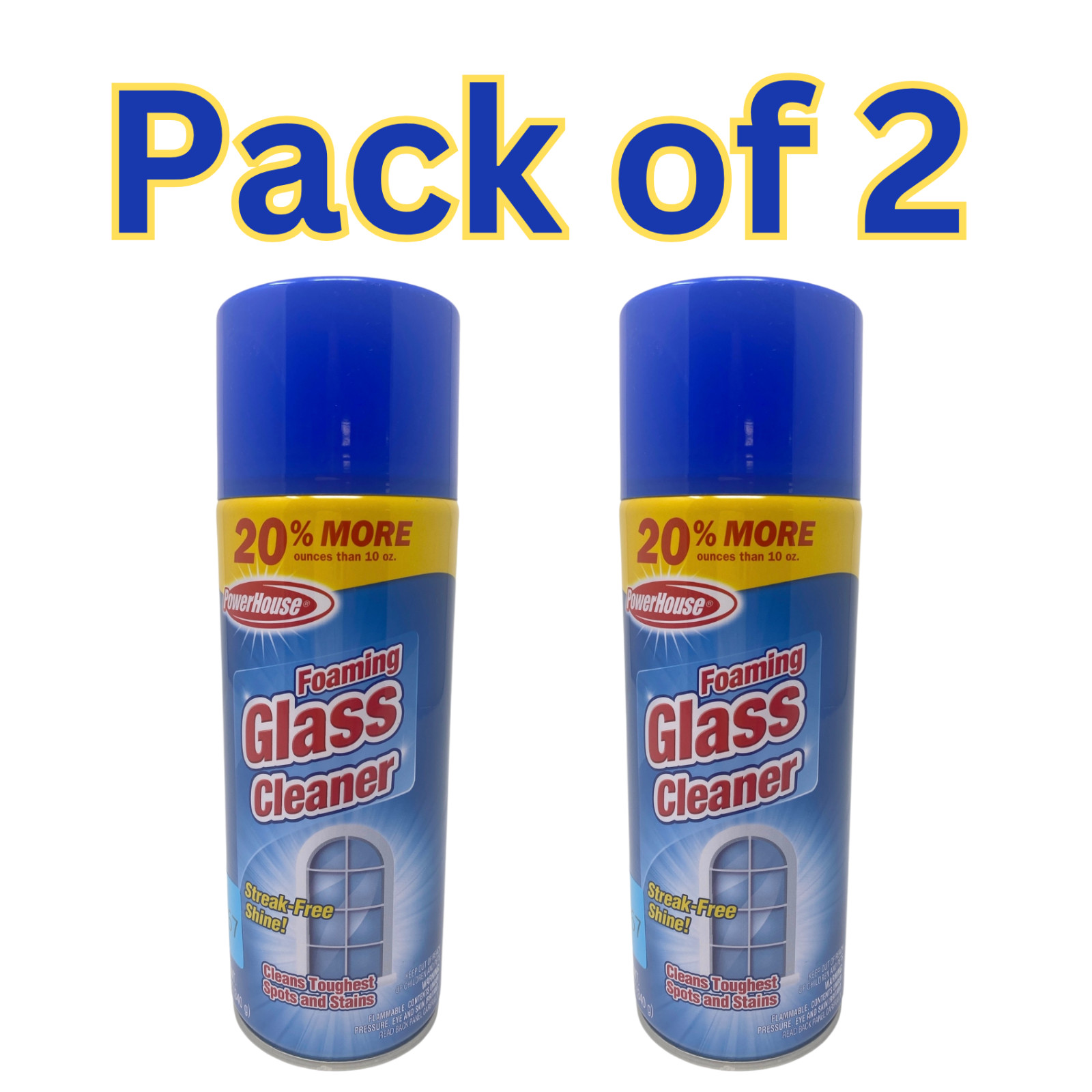 PowerHouse Foaming Glass Cleaner, 12 oz – Streak-Free Shine, Tough on Spots 2pk