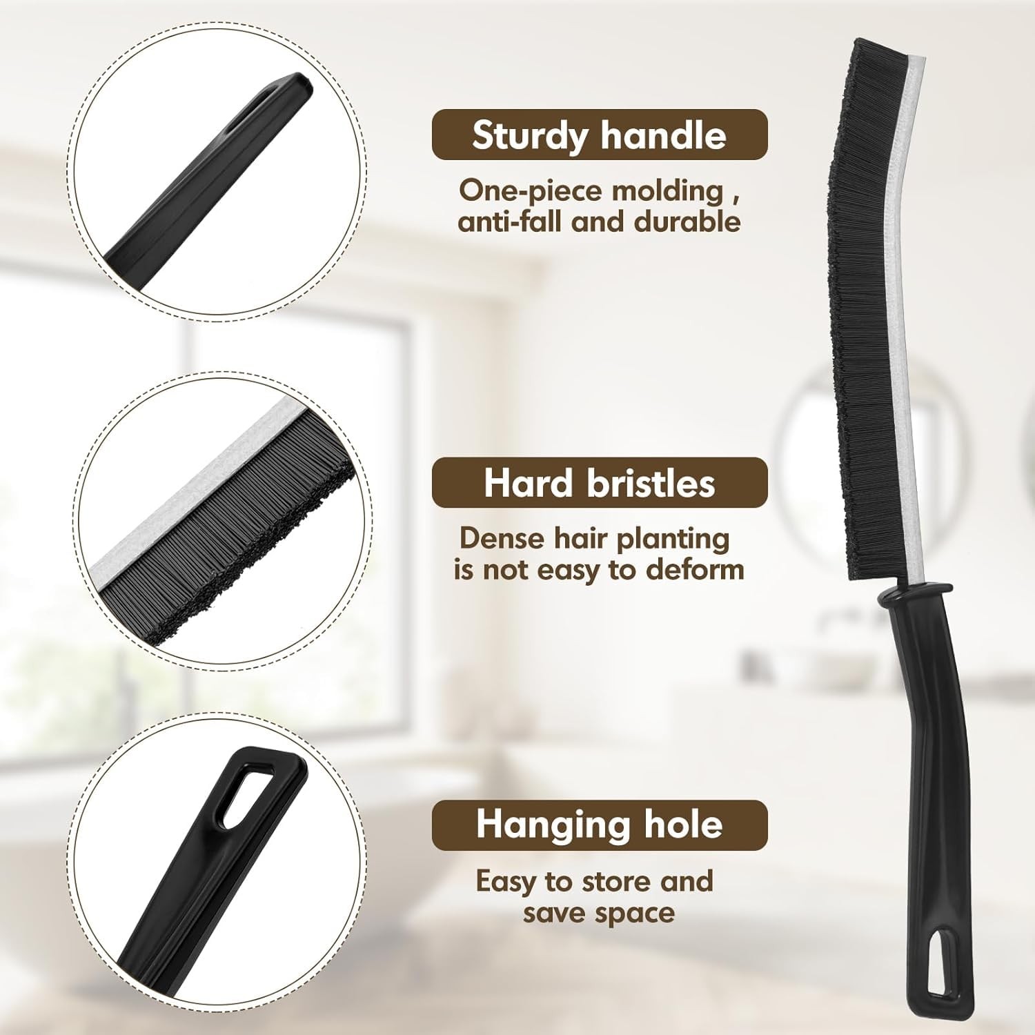 Hard Bristle Crevice Cleaning Brush for Window Tracks, Bathroom Corners