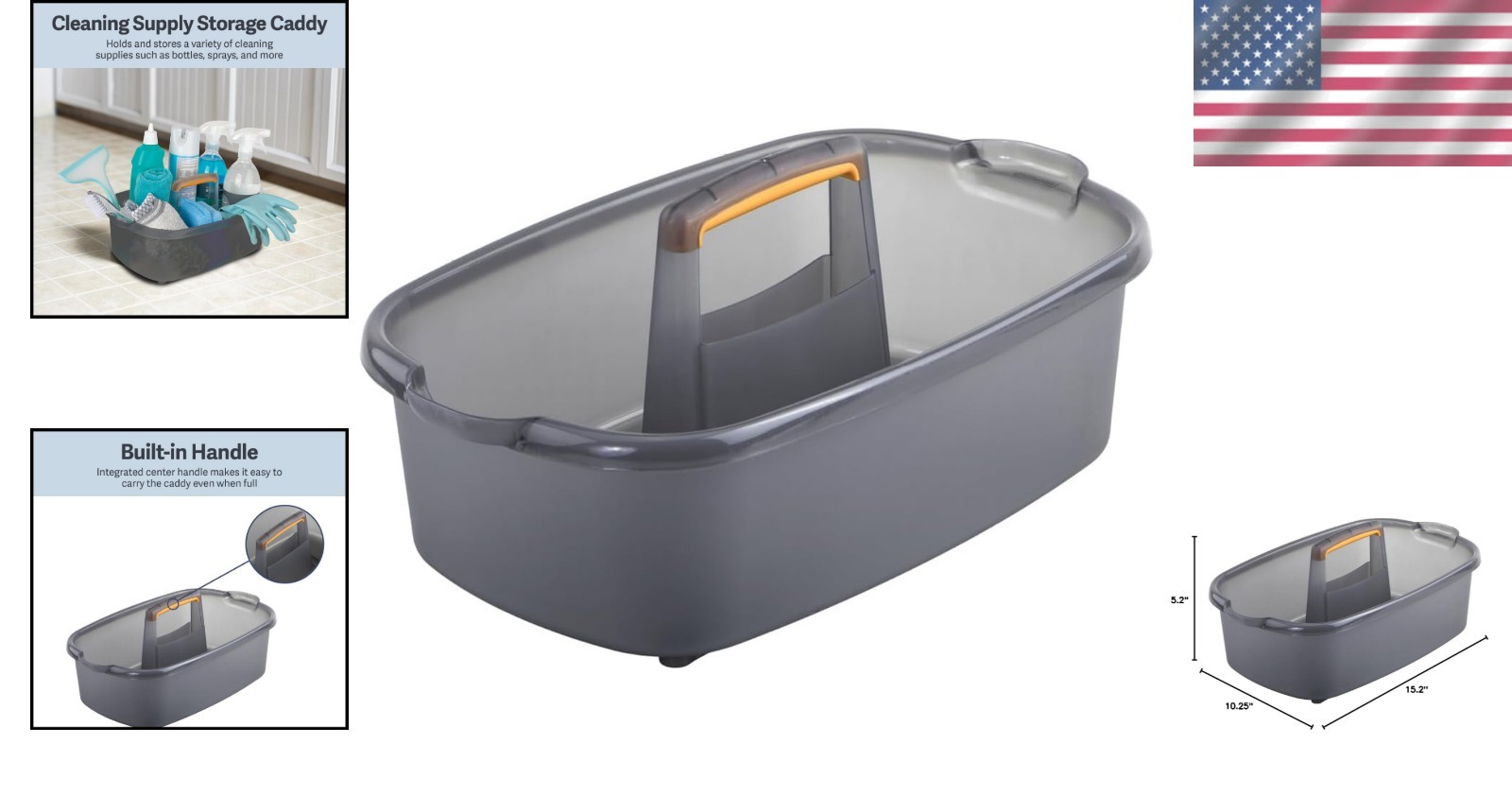 Cleaning Storage Caddy Organizer Plastic Handle Gray Multi-Purpose 1.85-Gallon