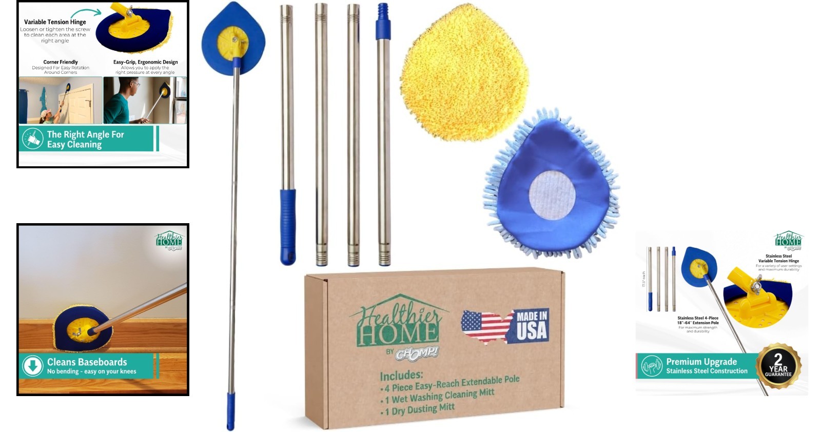 Effortless Cleaning with CHOMP Extendable Wall Washer – Reusable Microfiber Pad