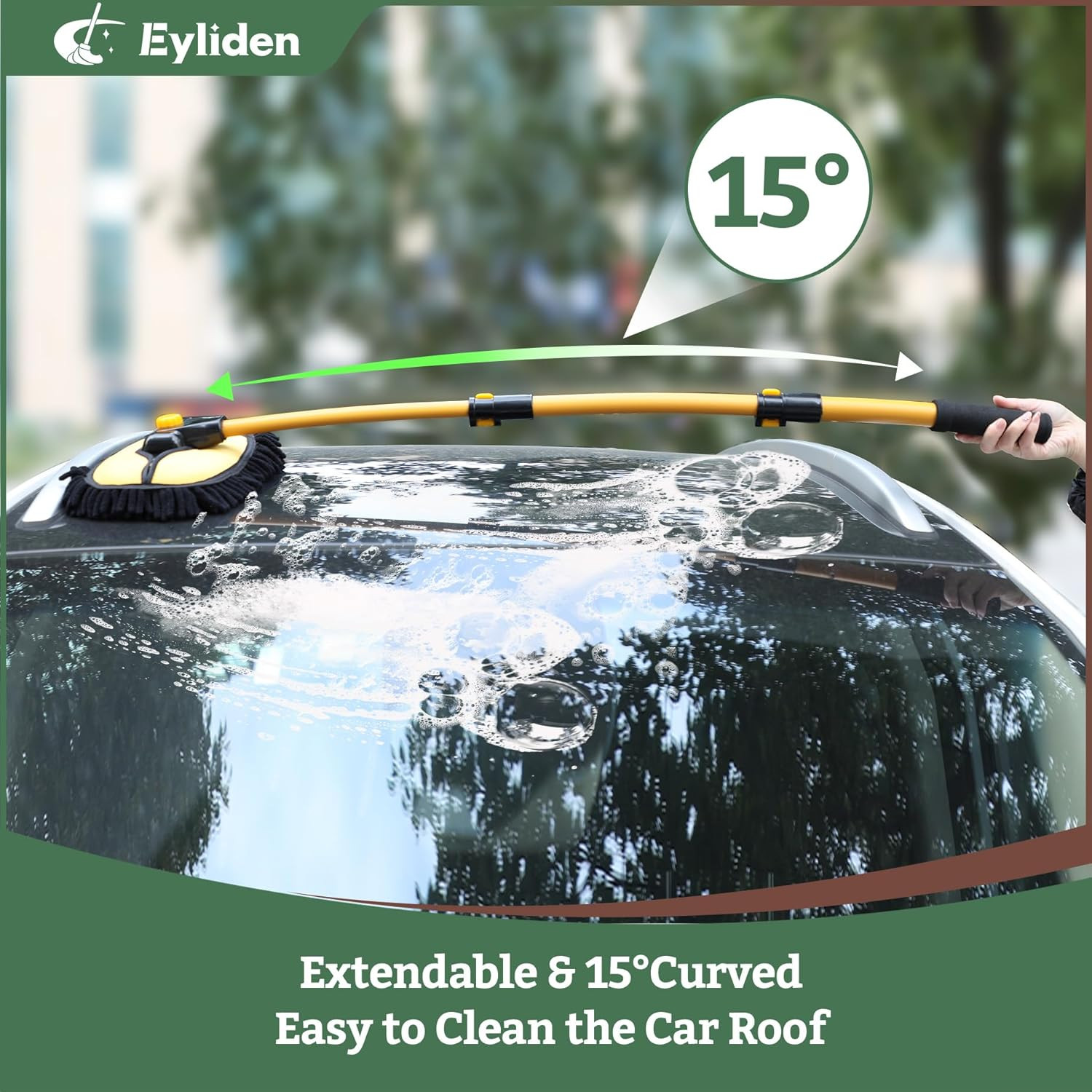 Eyliden Car Wash Brush Mop with Long Handle, 90° Swivel Head with 45° Angle Lock