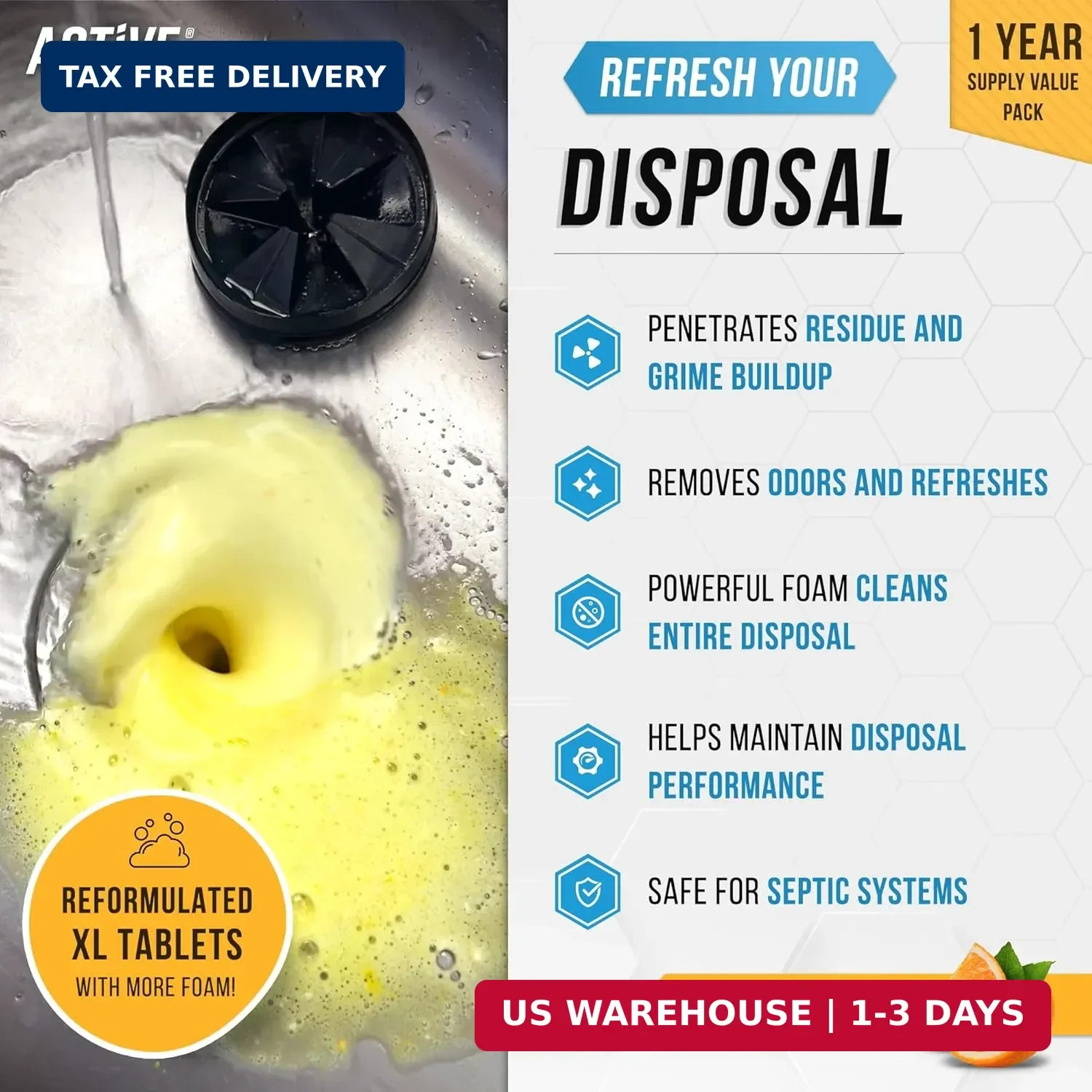 Garbage Disposal Cleaner Deodorizer Tablets – 24 Pack, New Powerful XL Foaming T