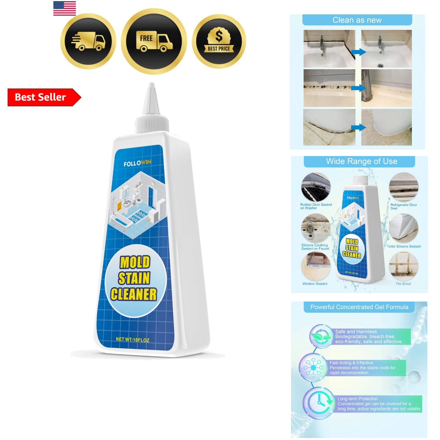 Mold and Mildew Remover Gel, Household Stain Cleaner for Washing Machine Seal…