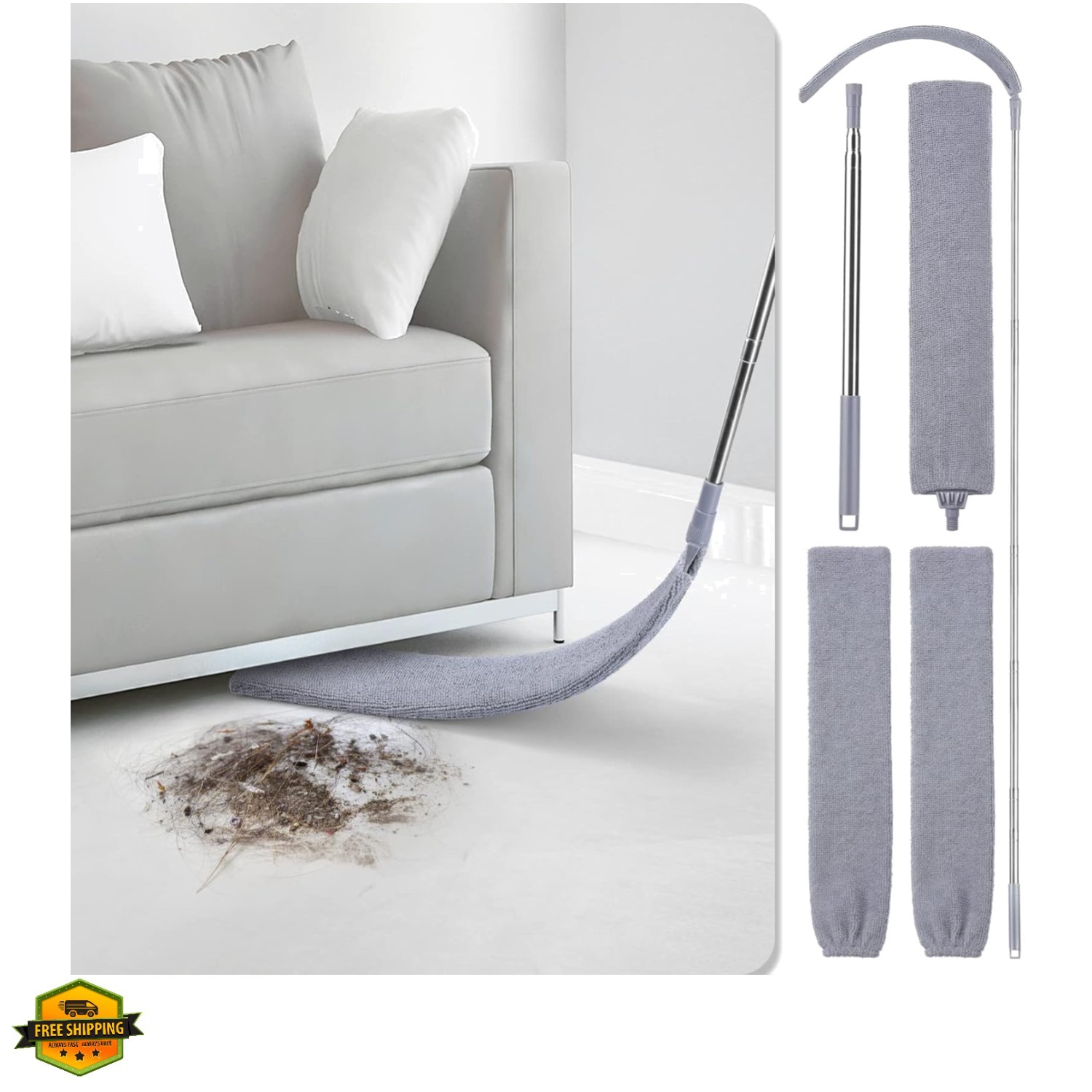 Retractable Gap Dust Cleaner with 3 Microfiber Dusting Cloths & 30-100 inch E…
