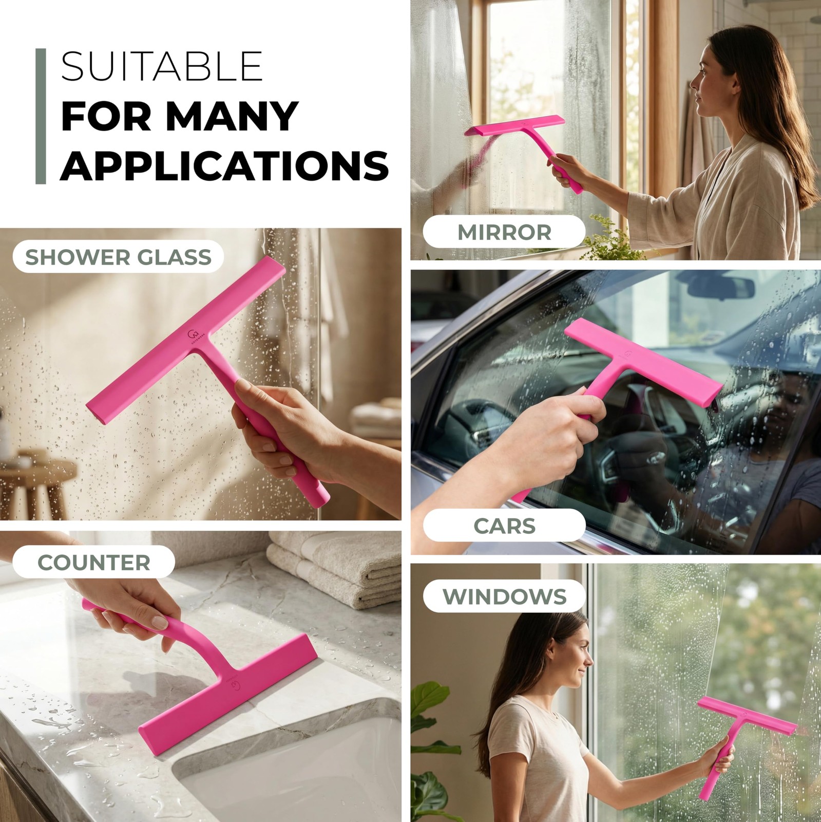 Silicone Shower Squeegee for Glass Doors & Mirrors with Stainless Steel Core,…