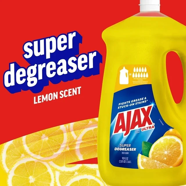 Ajax Ultra Liquid Dish Soap, Lemon Scent, Super Degreaser, 90 Fluid Ounce