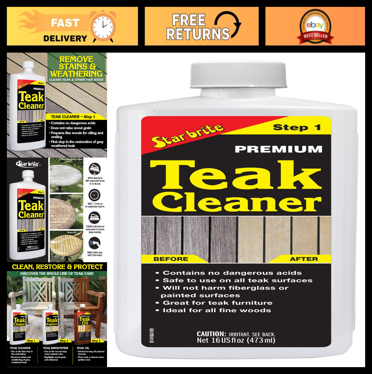 Teak Cleaner for Furniture – Restore & Refresh Weathered Gray Teak & Wood – 16 O