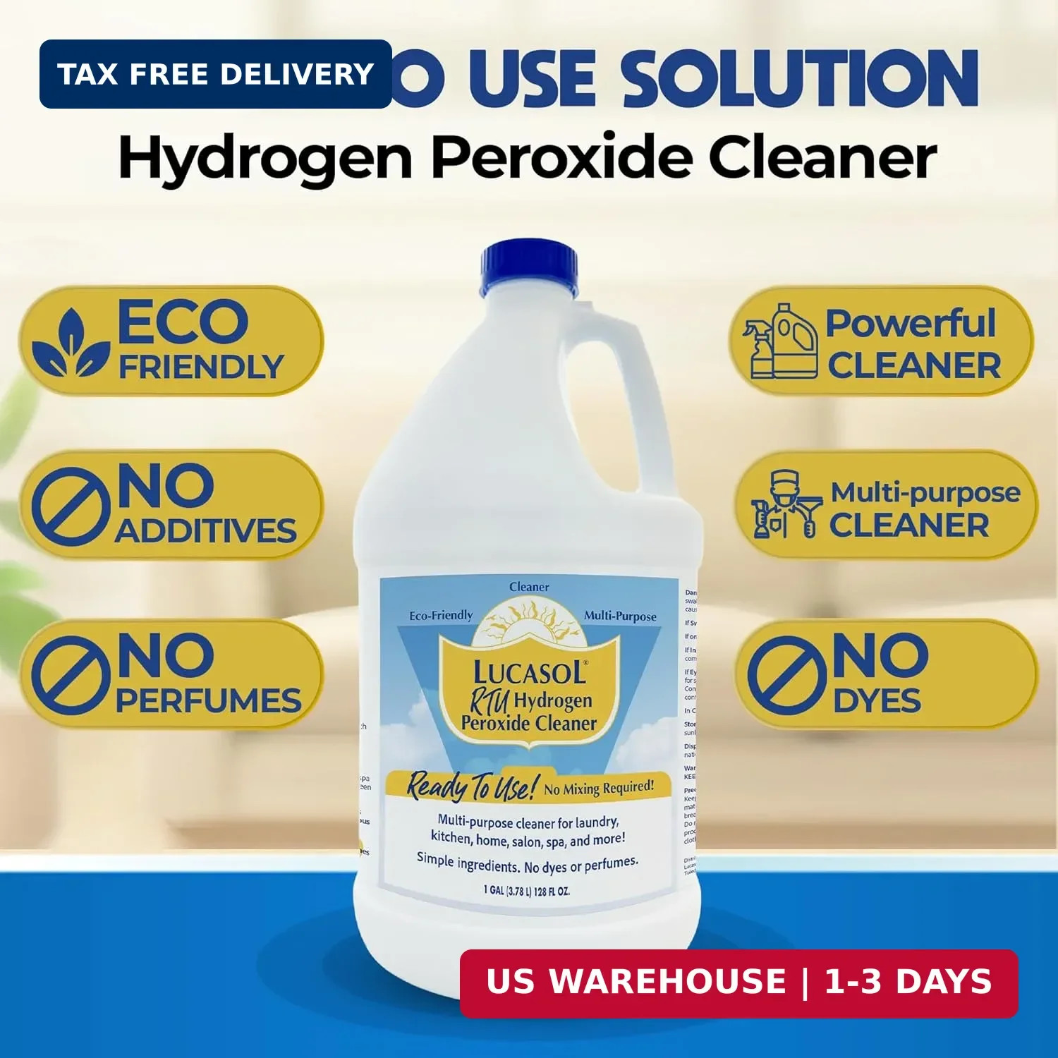Lucasol Hydrogen Peroxide 3% Food Grade Ready to Use Cleaner – 1 Gallon (128 Fl