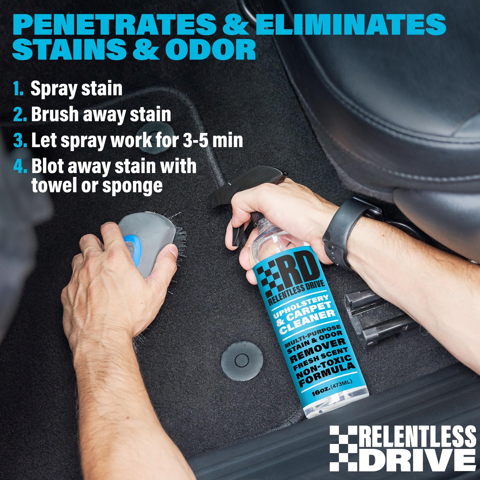 Relentless Drive Car Upholstery Carpet Cleaner & Fabric Seat Cleaner Kit (Safe