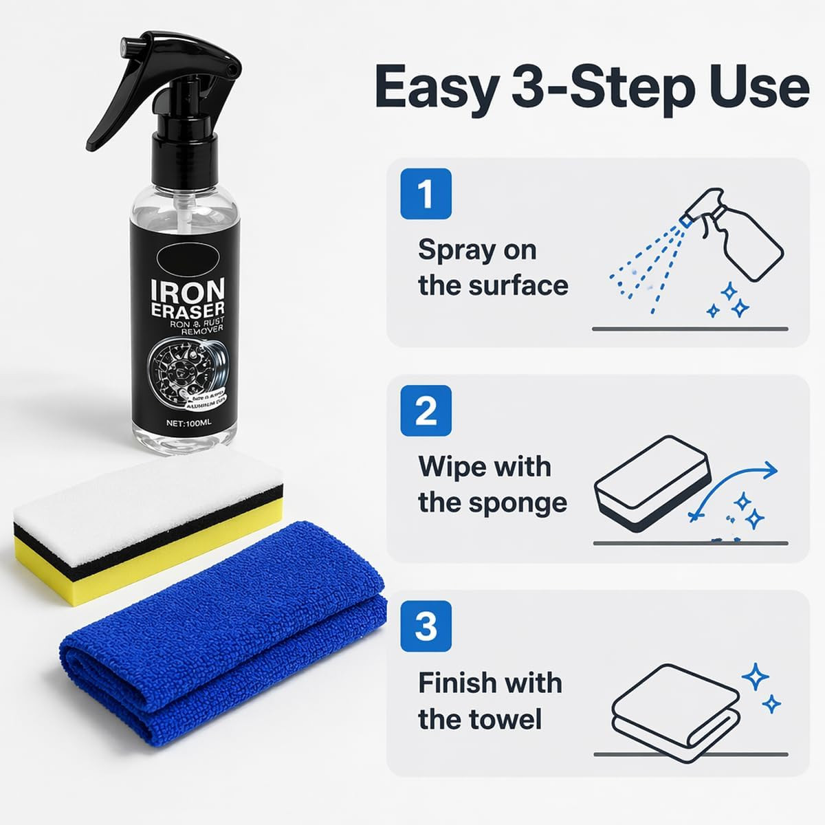 Iron Eraser Rust Remover Spray for Car Wheels & Paint, 100ML Rust And Brake Dust