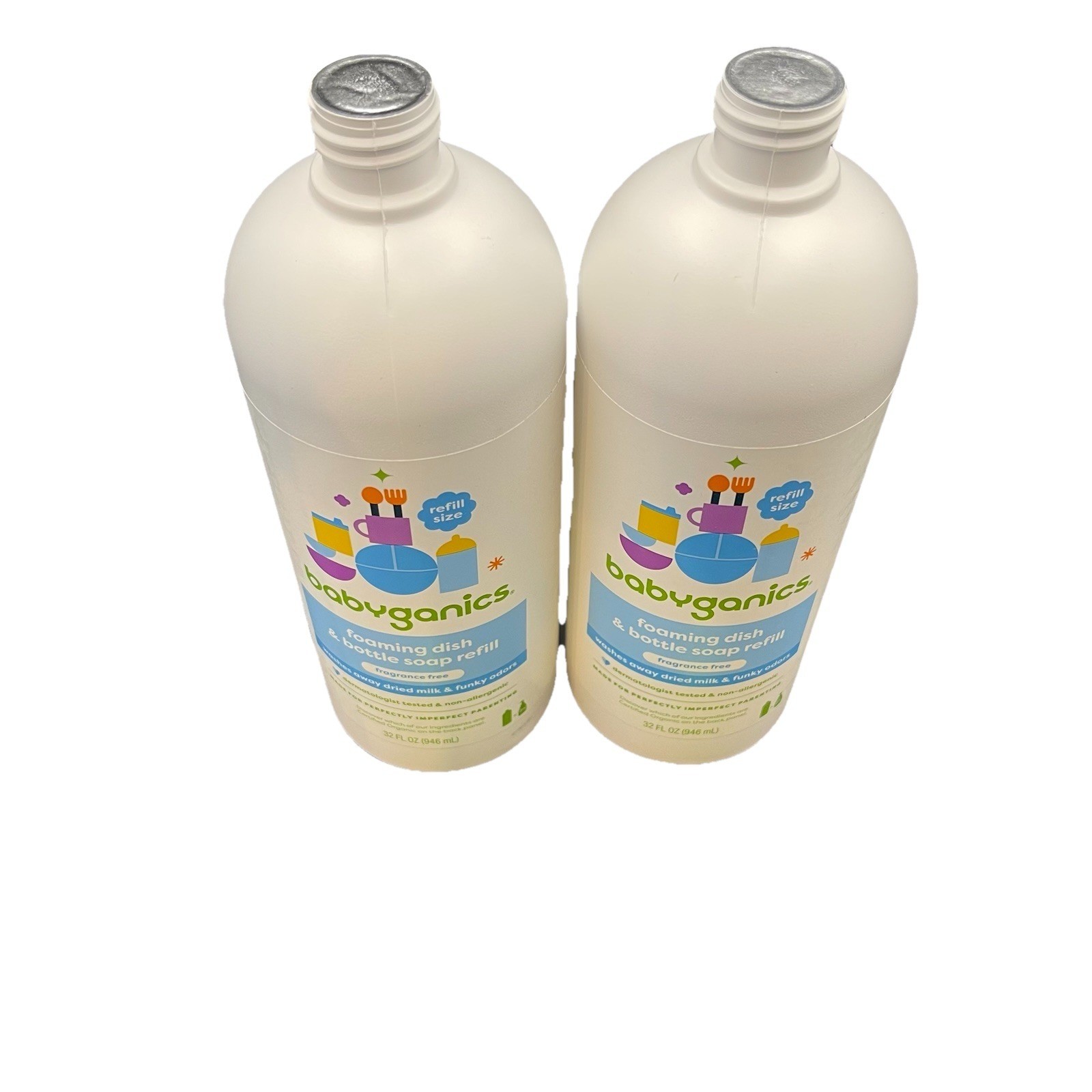 Babyganics Foaming Dish & Bottle Soap , Fragrance Free, 32oz, 2 Pack, Sealed