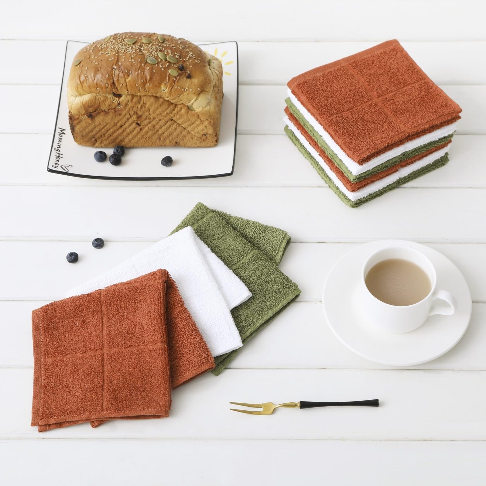 Glynniss Dishcloths Kitchen Highly Absorbent Dish Rags 11×11 inches, White