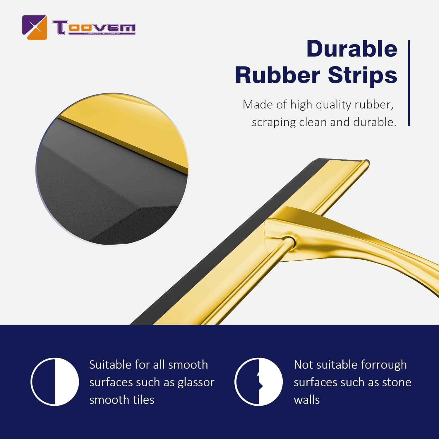 TOOVEM 12 Inch Shower Squeegee Cleaning Tools with S & Square Sticky Hook Gold