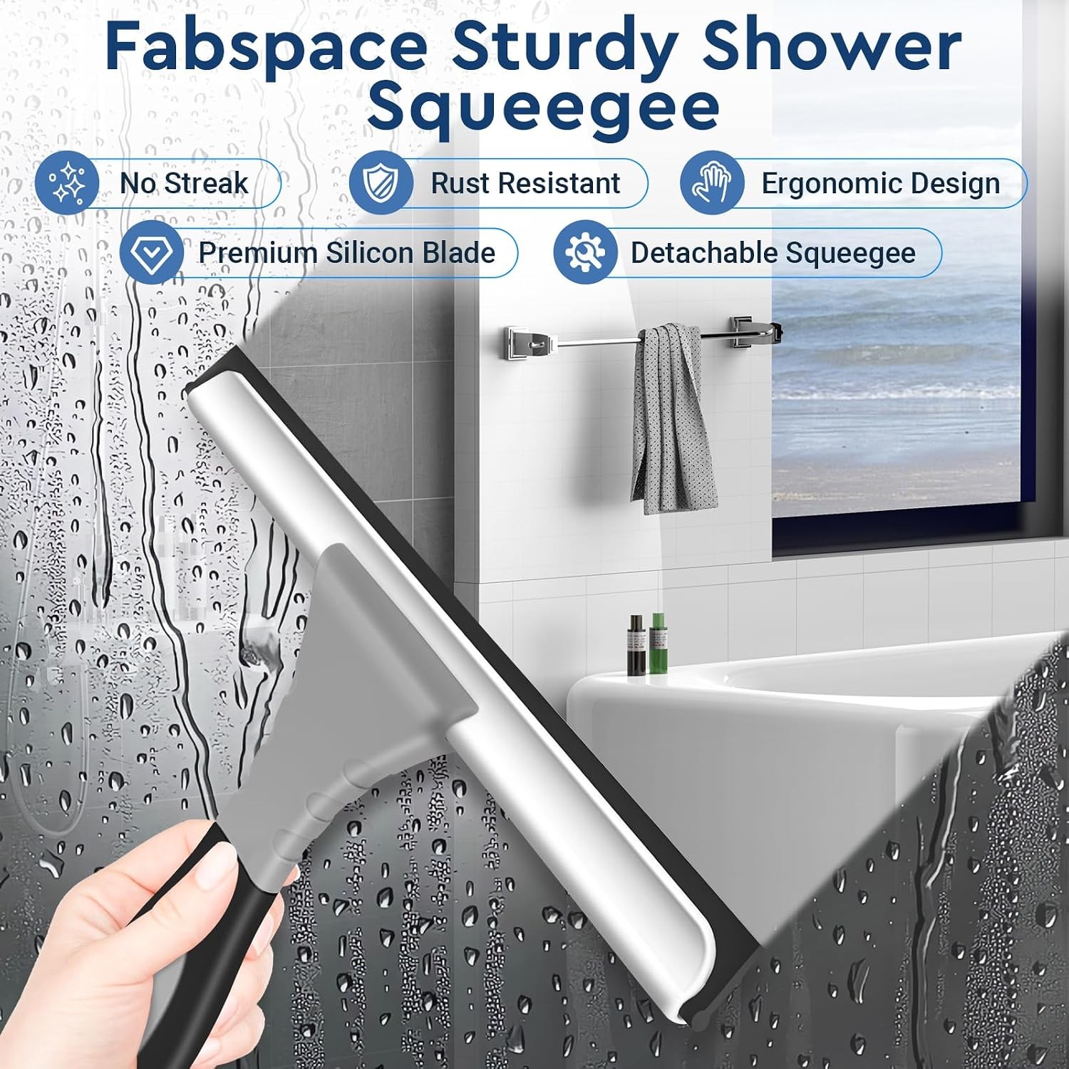 All-Purpose Silicone Shower Squeegee for Glass, Window, Door, Mirror, Car