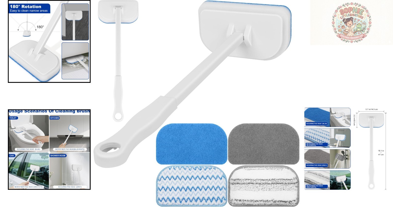 Multi-Functional Shower Brush Kit for Efficient Bathroom, Kitchen & Car Cleaning